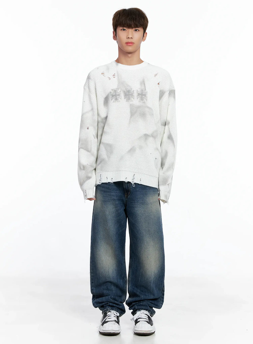 Men's Distressed Knit Sweater IO502