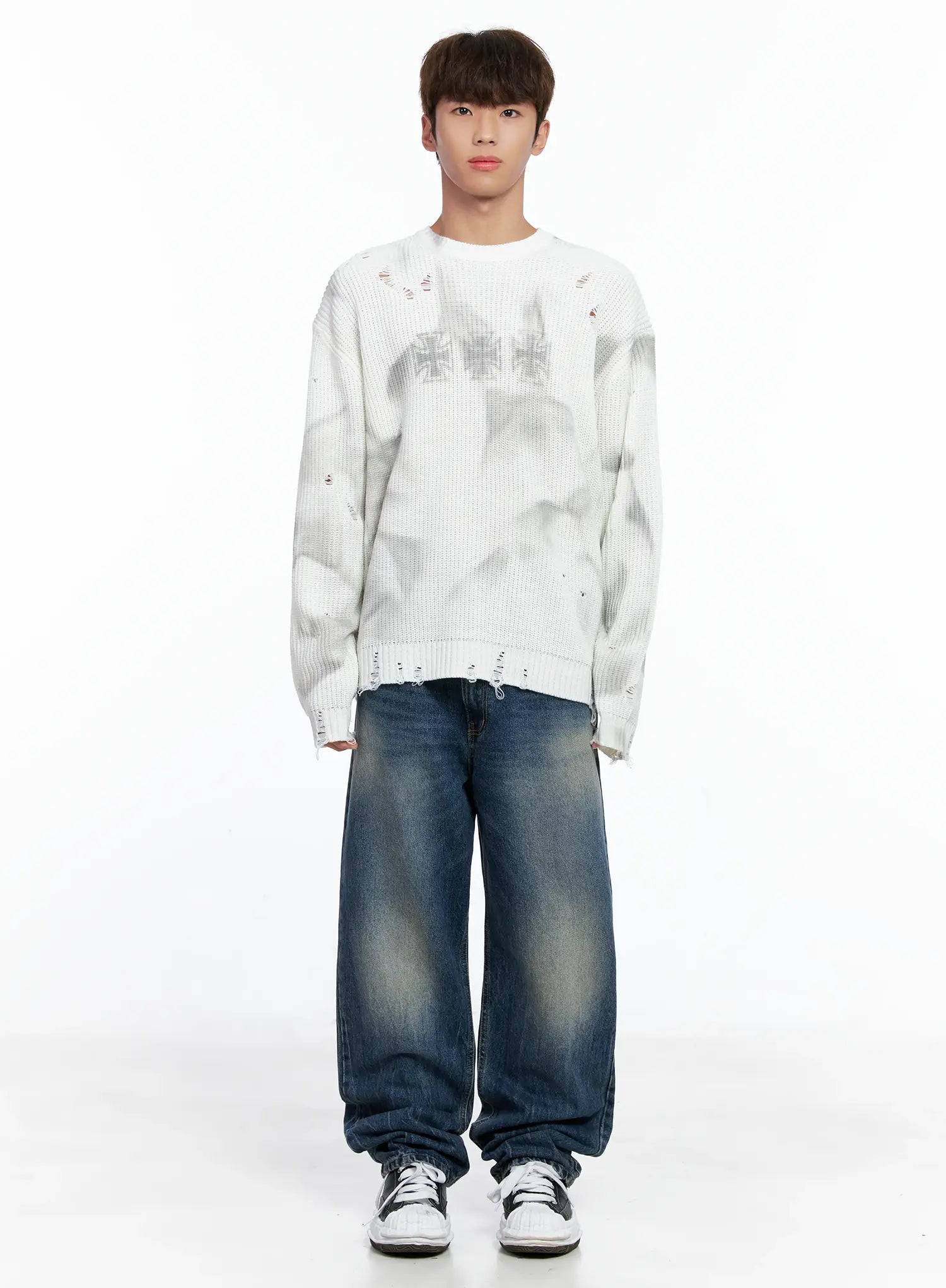 Men's Distressed Knit Sweater IO502