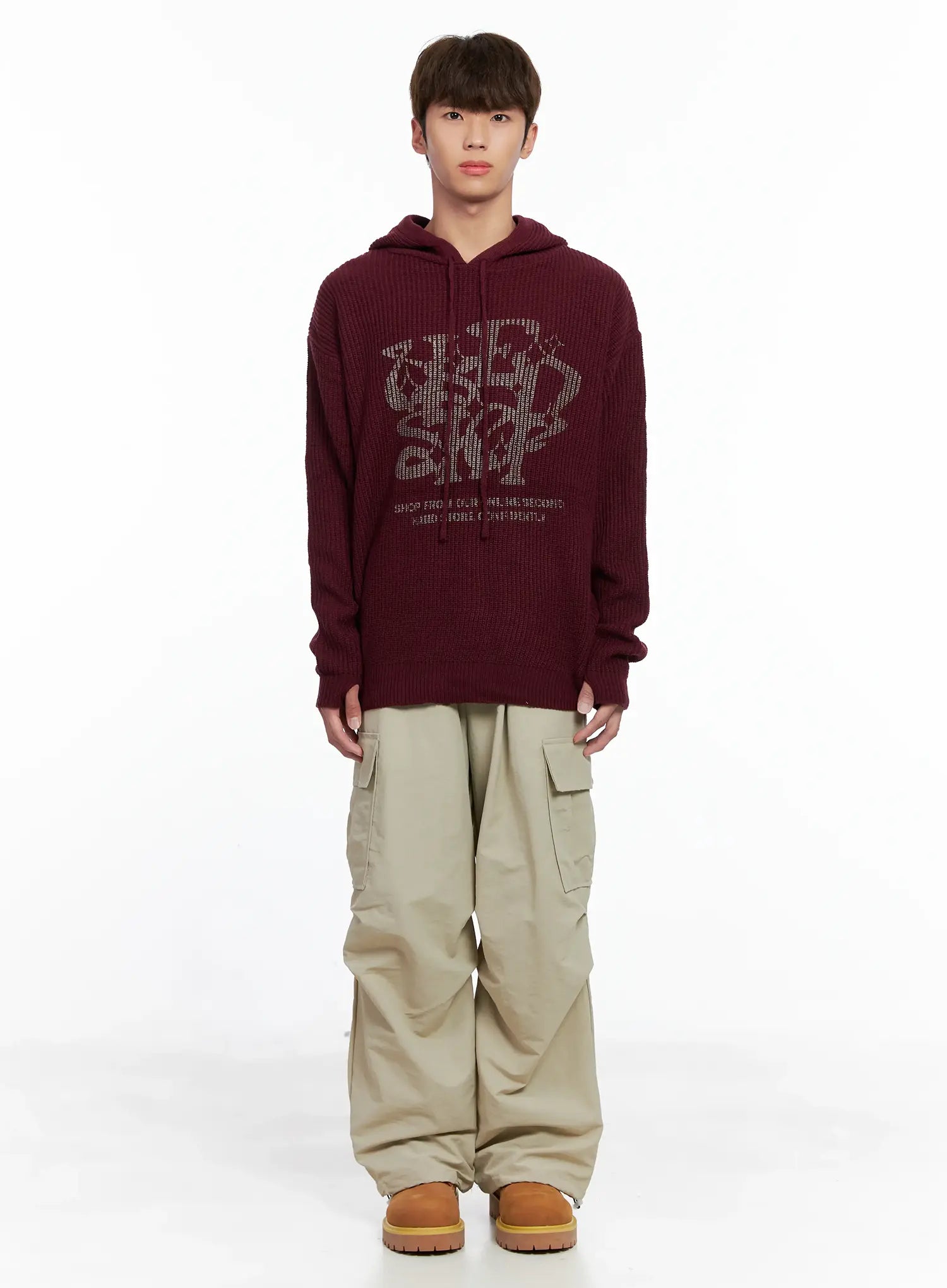 Men's Letter Knit Hoodie IO506