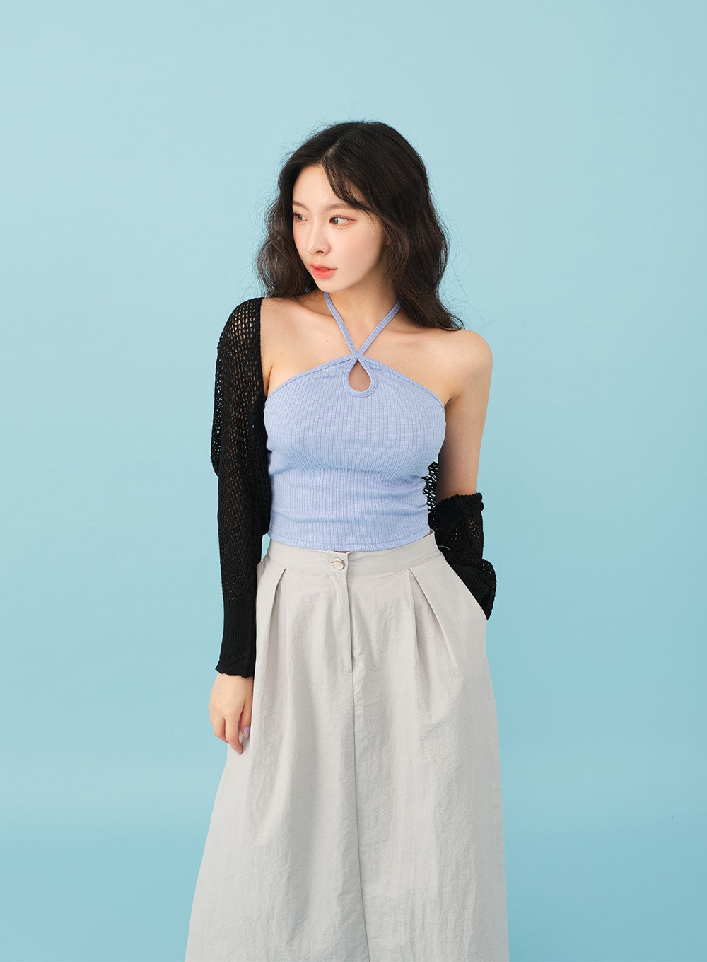 Nylon Maxi Skirt with Banded Back BJ03