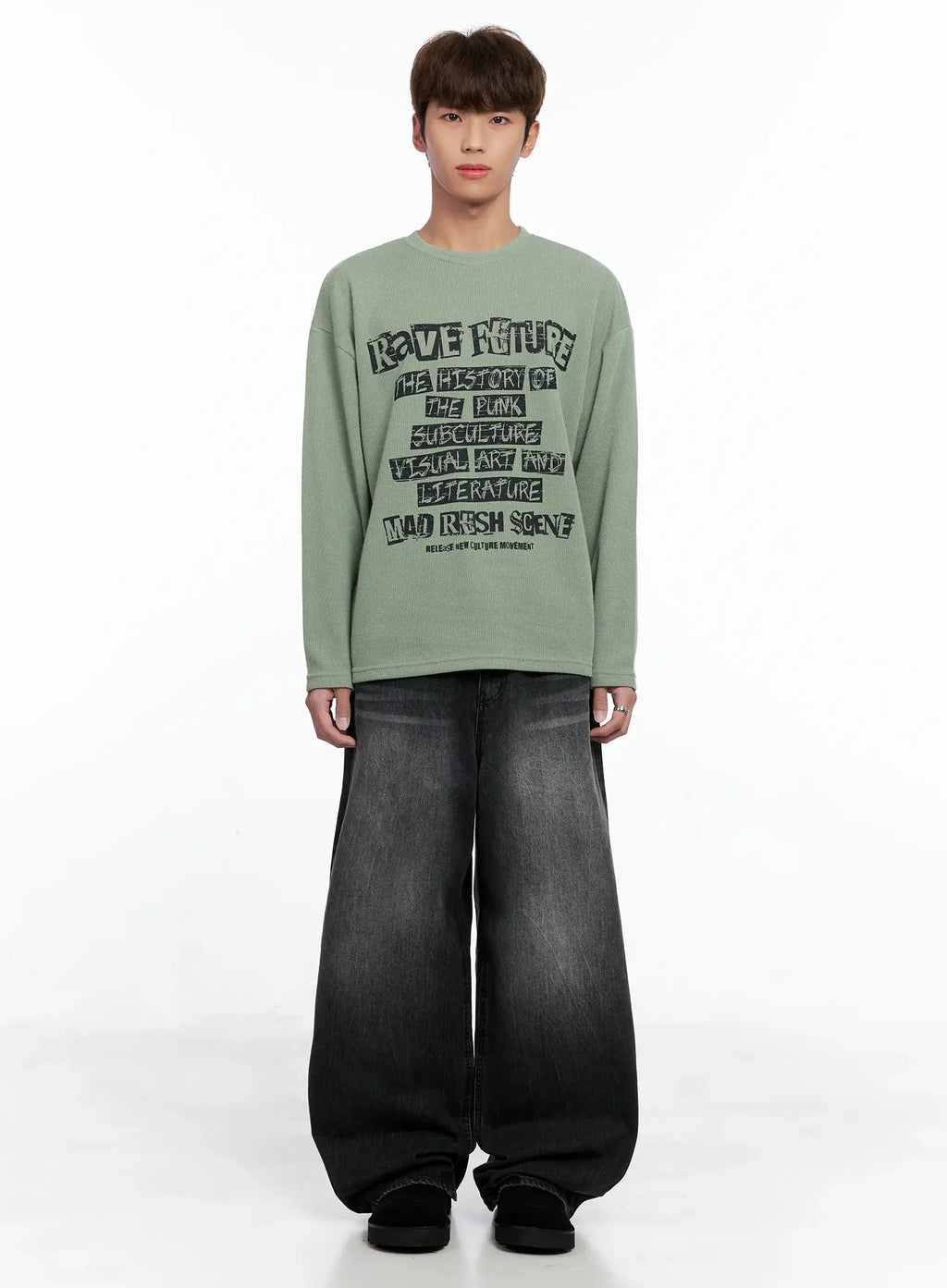 Men's Wide-Leg Washed Jeans IO502