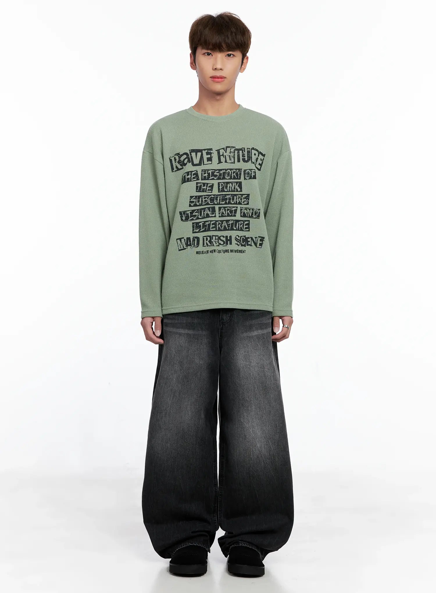 Men's Wide-Leg Washed Jeans IO502