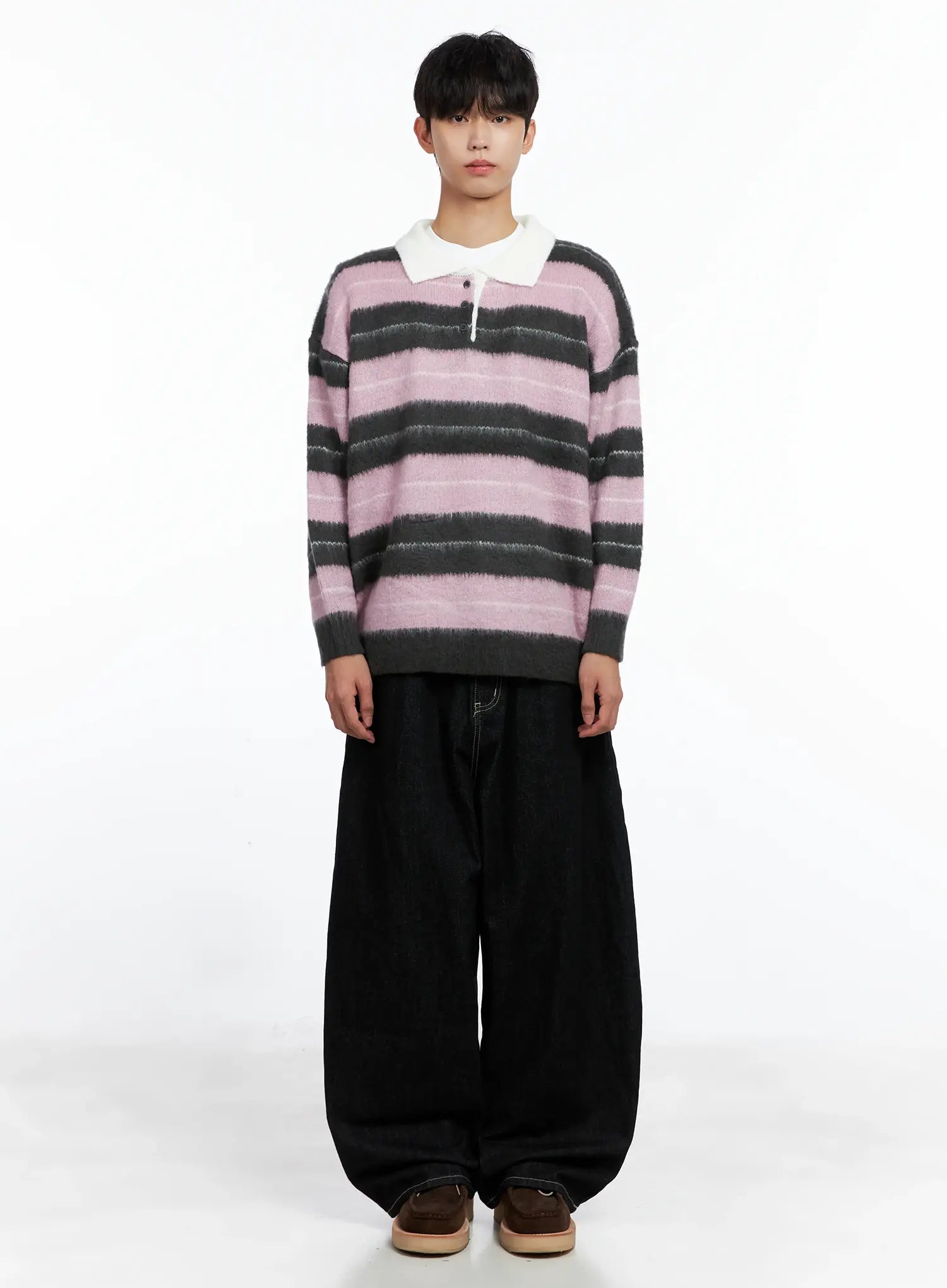 Men's Striped Knit Sweater (Light Pink) IS519
