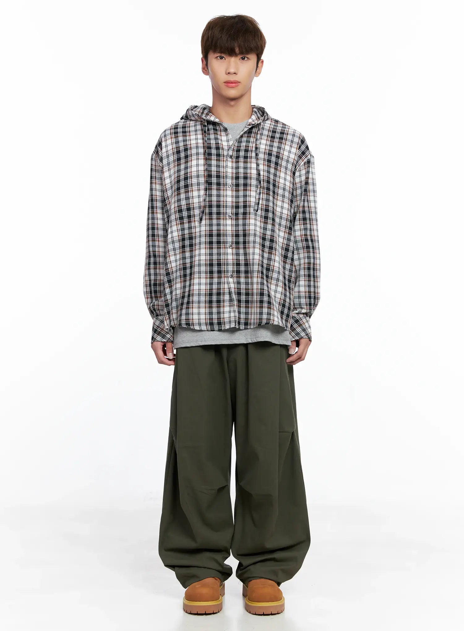 Men's Hooded Plaid Shirt IO506