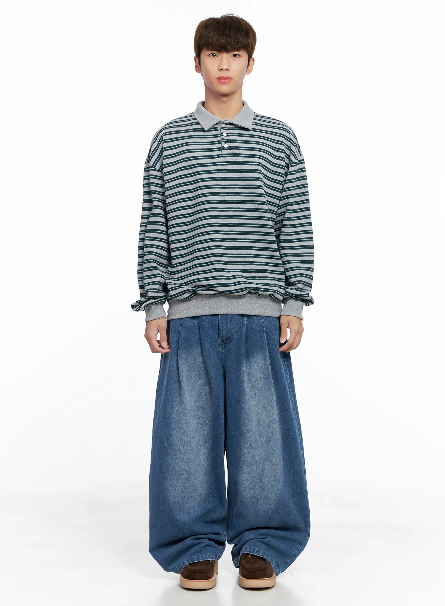 Men's Striped Collared Sweatshirt IO502