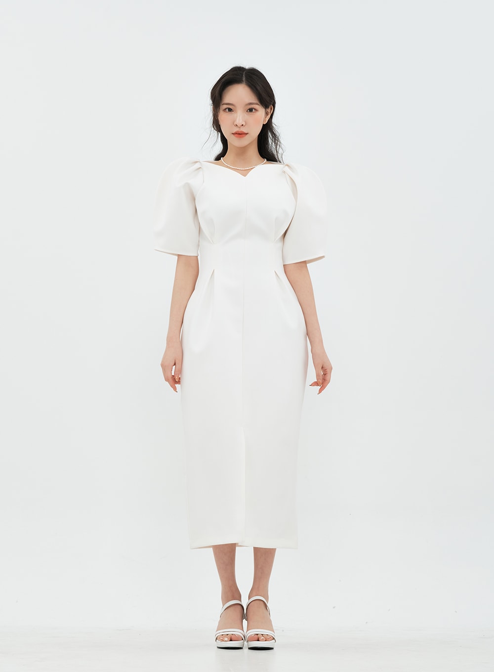 Puff Shoulder Wedding Party Midi Dress IA13