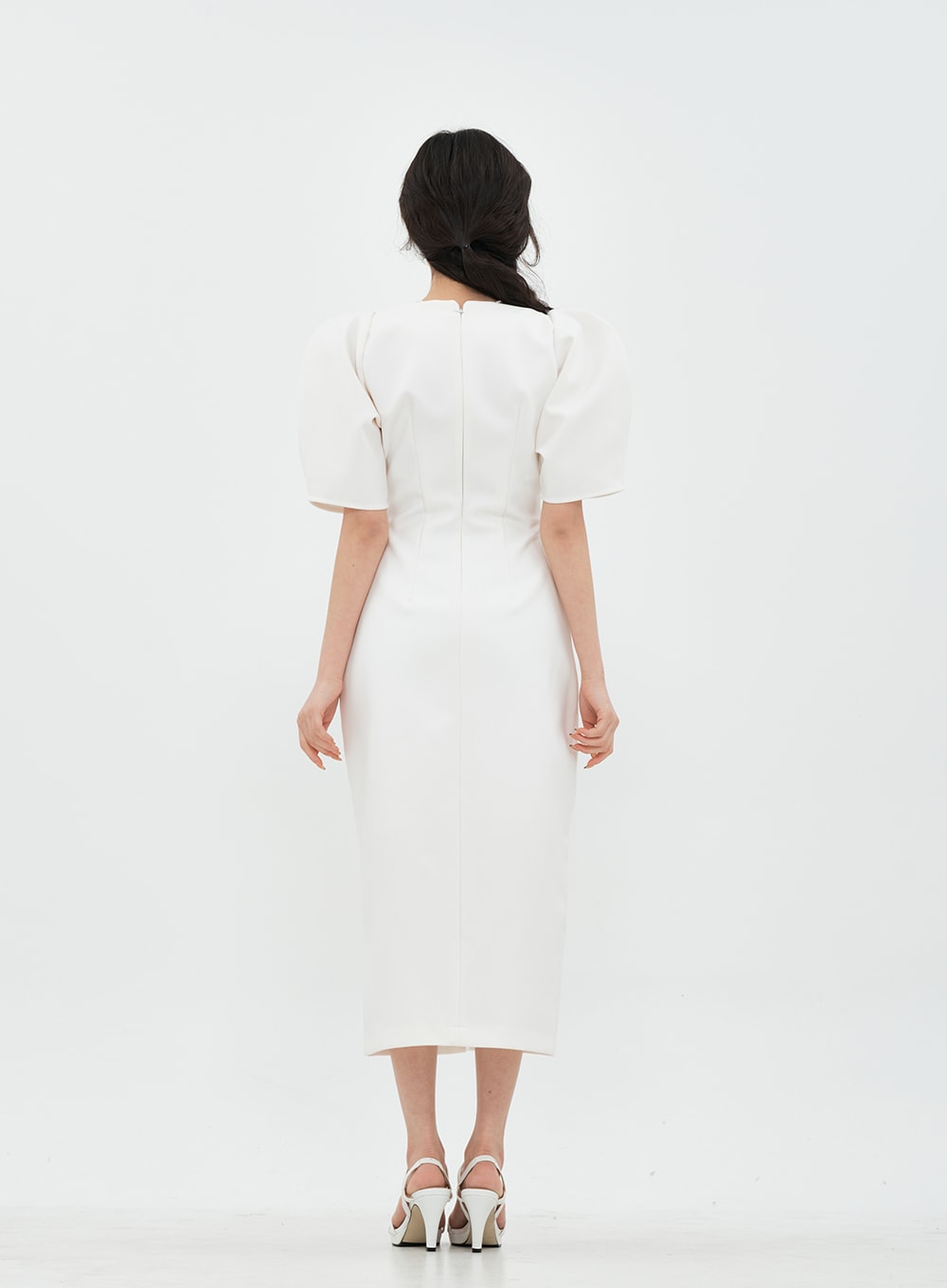 Puff Shoulder Wedding Party Midi Dress IA13