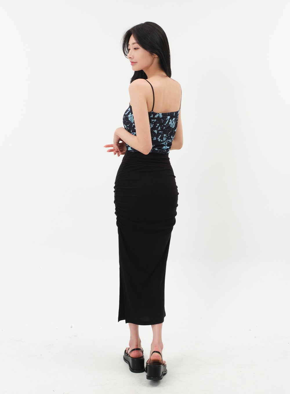 Side Shirred Midi Spandex Skirt IY12