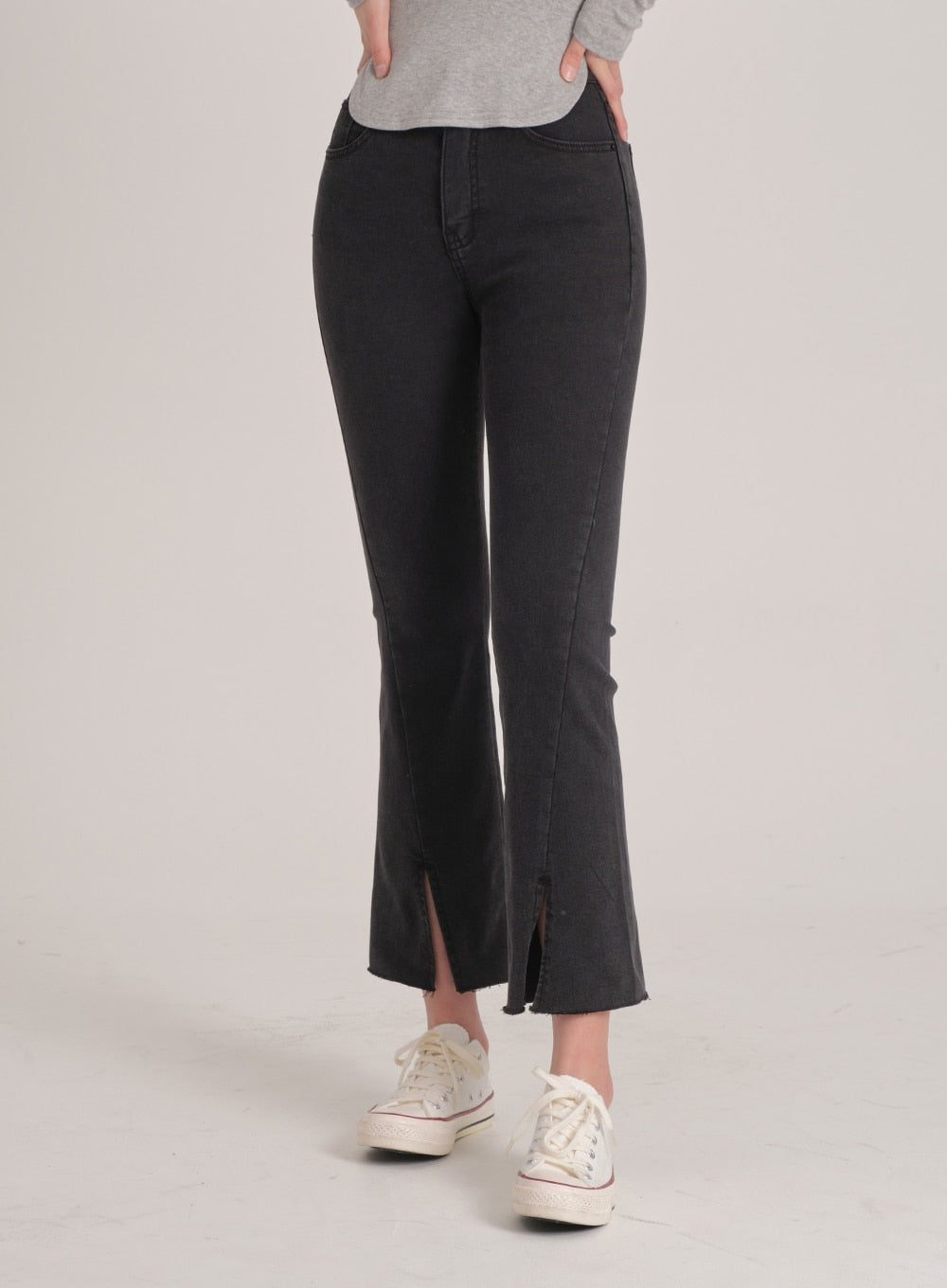 Bootcut Black Jeans with Front Slit J31