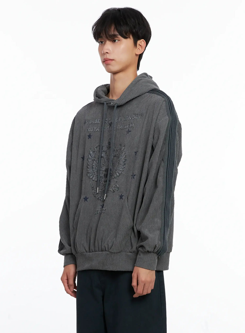 Men's Embroidered Corduroy Hoodie IS519