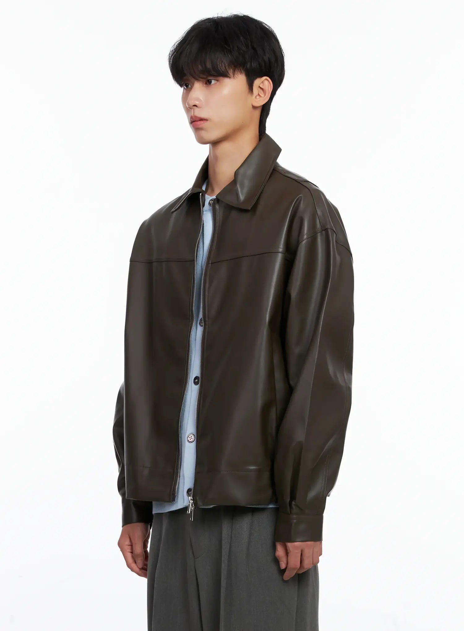 Men's Classis Faux Leather Zip-Up Jacket Is519