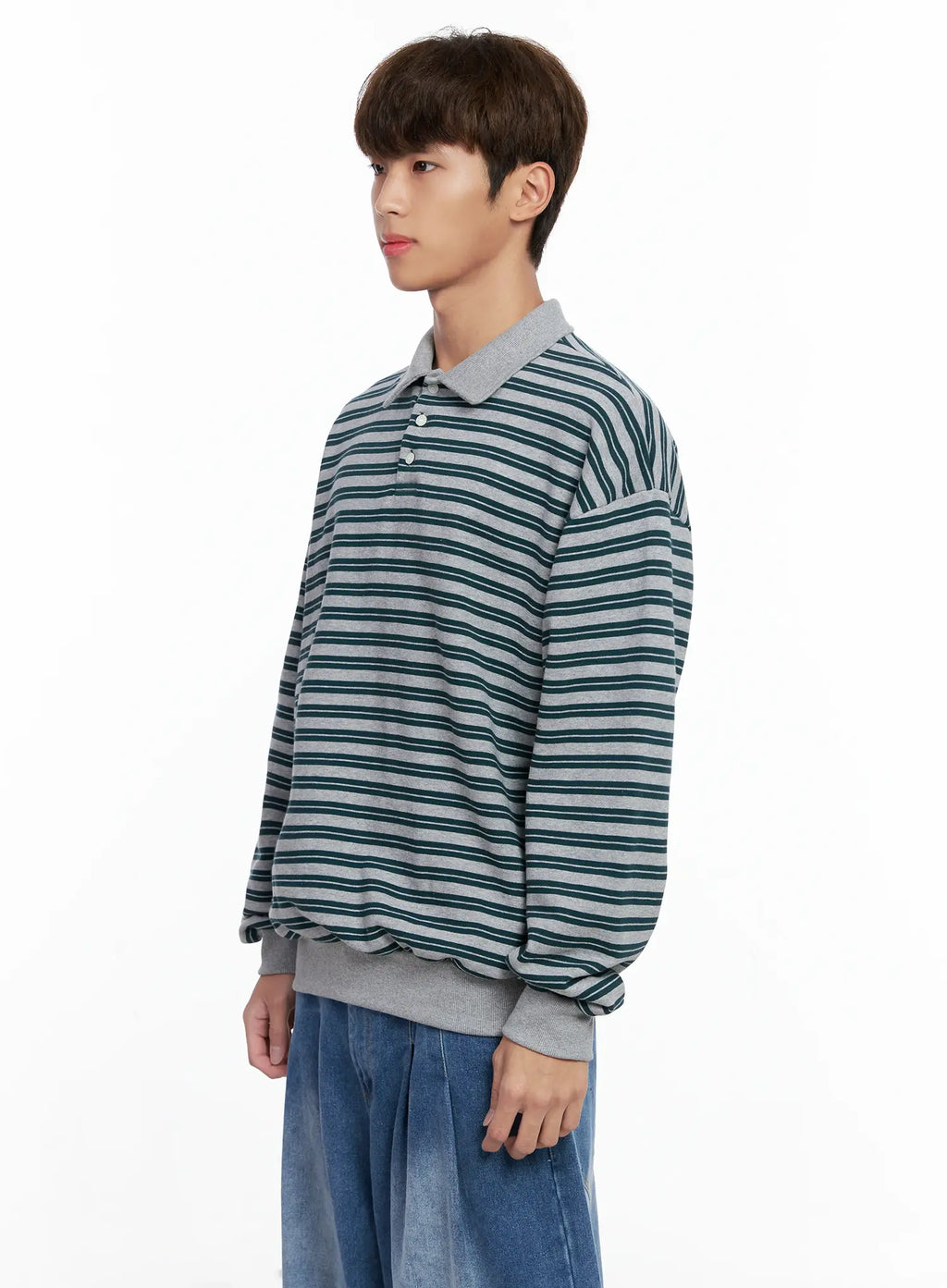 Men's Striped Collared Sweatshirt IO502