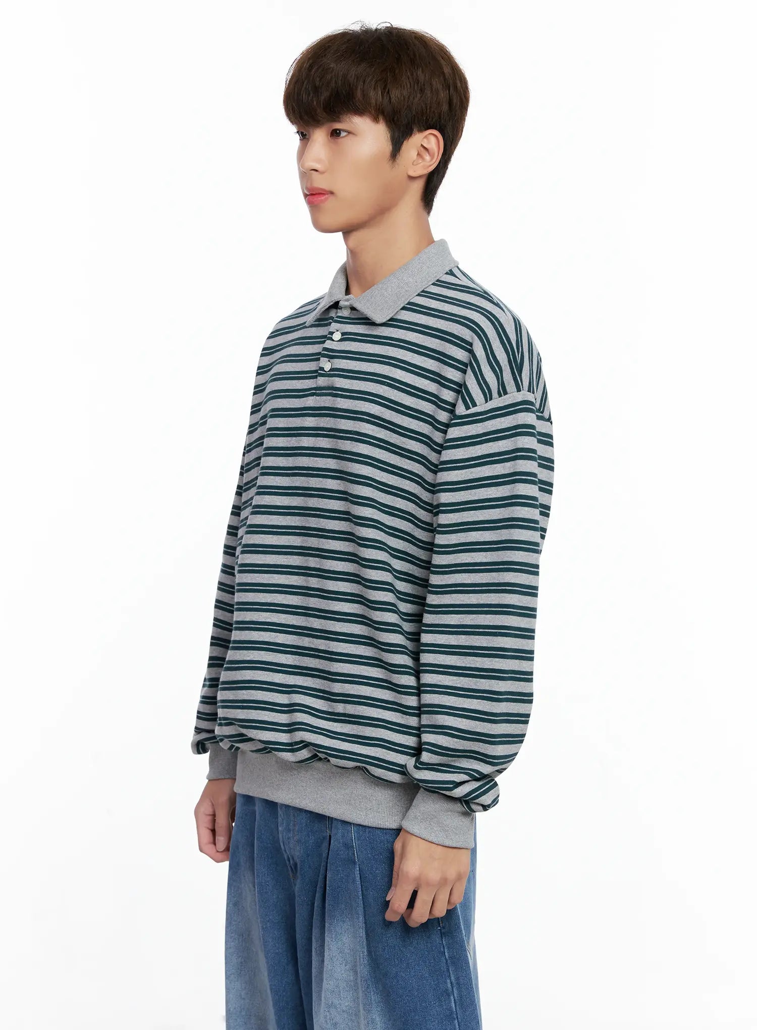 Men's Striped Collared Sweatshirt IO502
