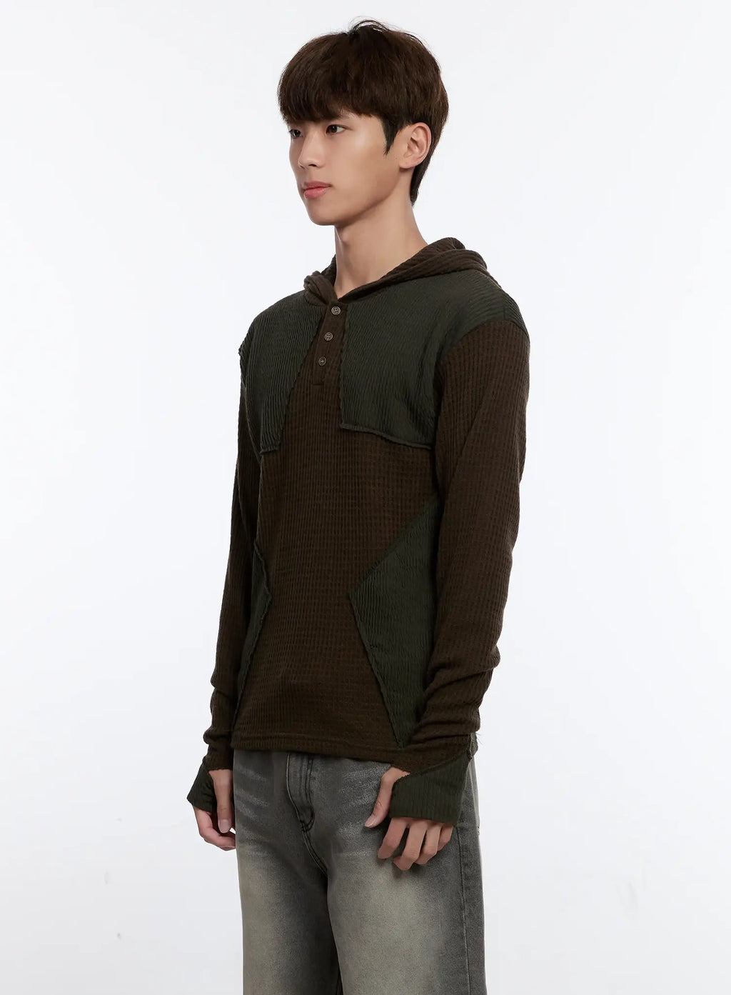 Men's Henley Hooded Sweater IS530