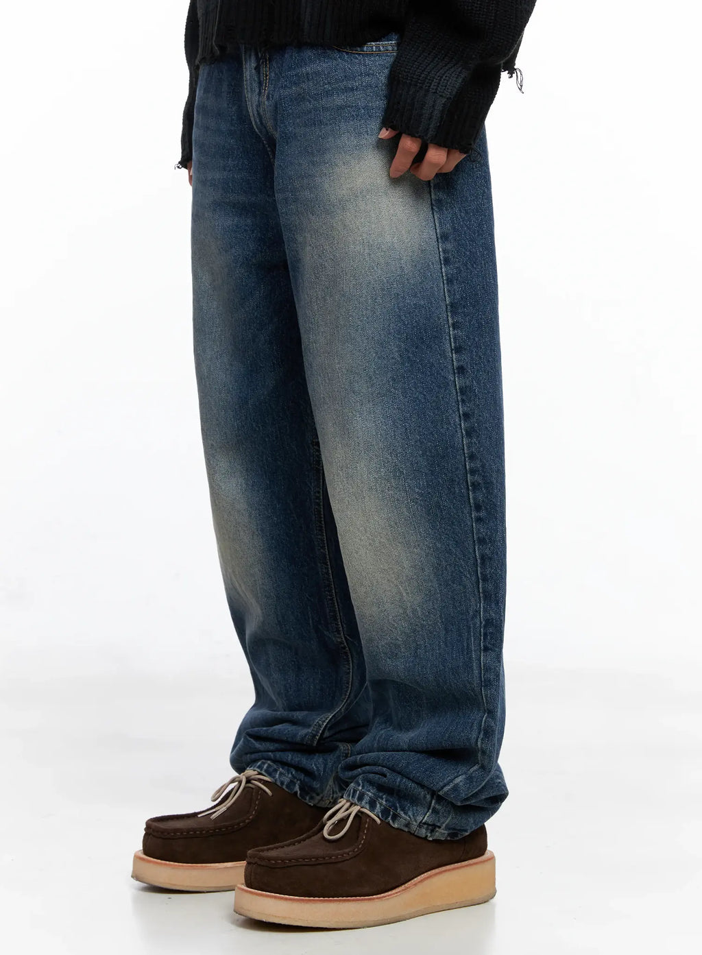 Men's Vintage Wash Semi-Wide Jeans IO502