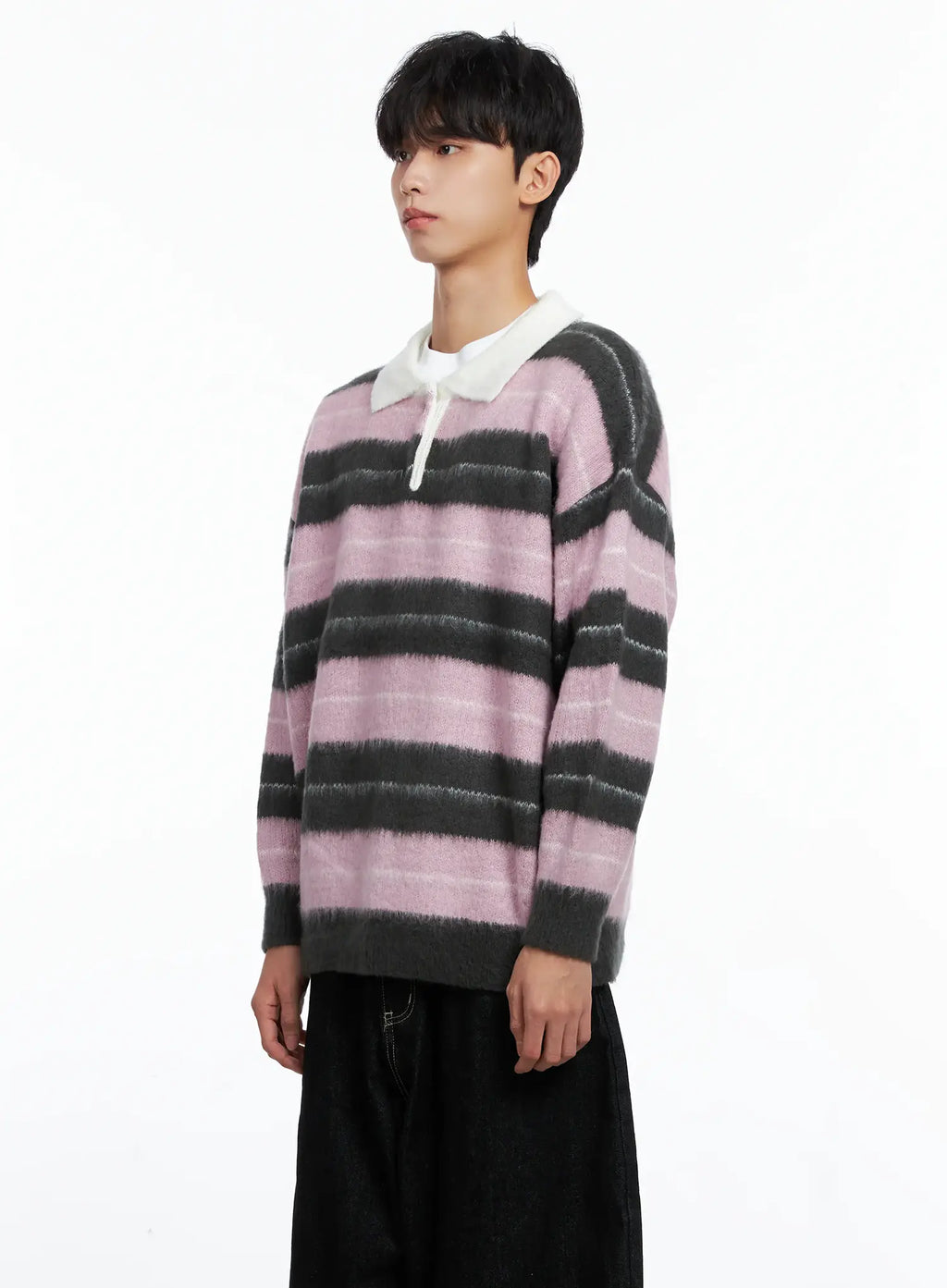 Men's Striped Knit Sweater (Light Pink) IS519