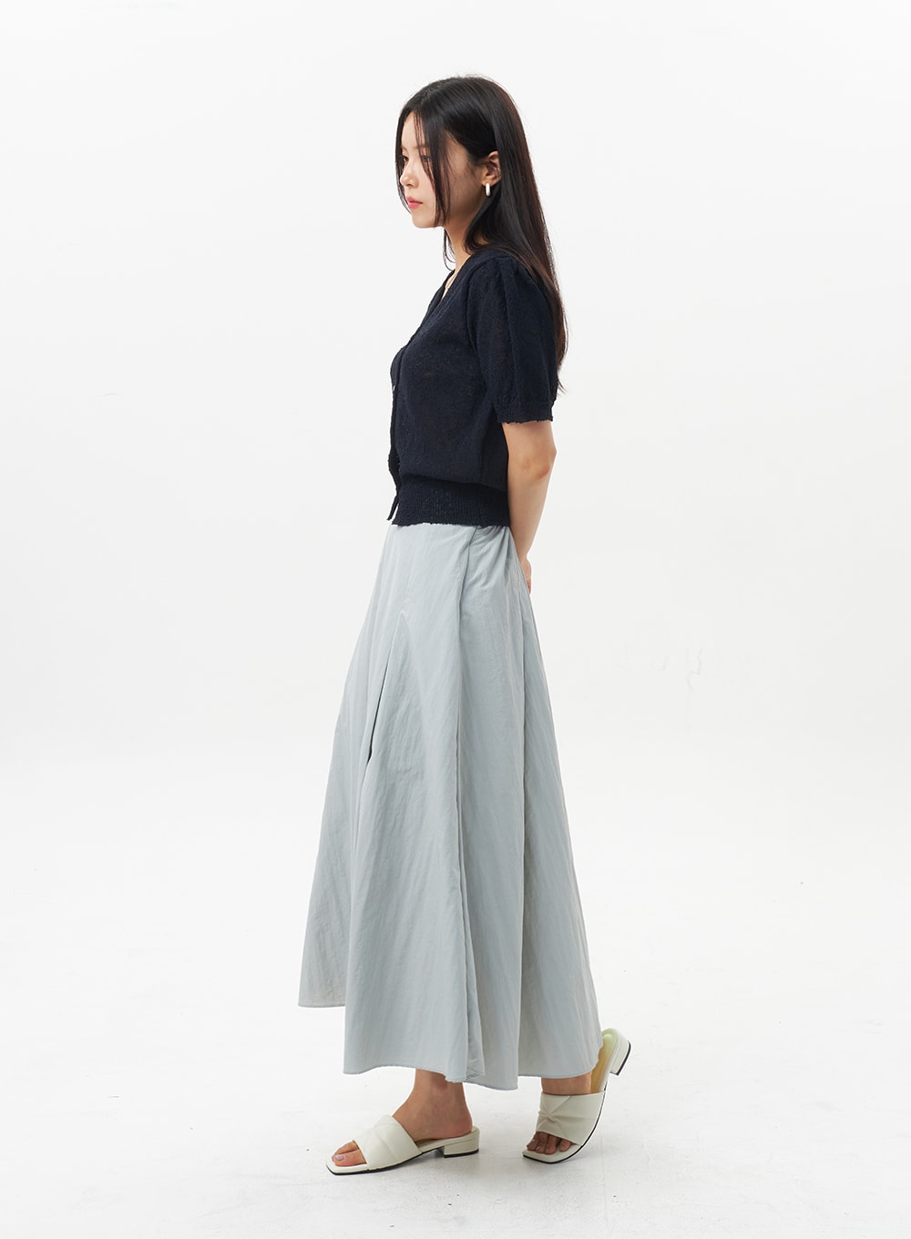 Nylon Pleated Maxi Skirt OU326