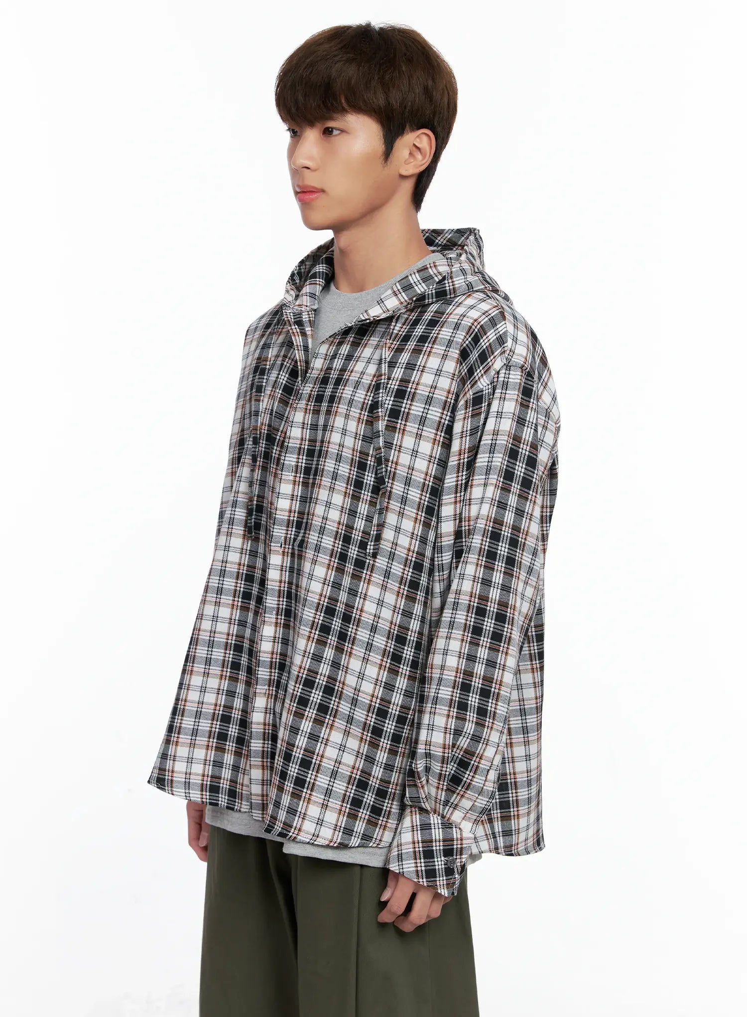 Men's Hooded Plaid Shirt IO506
