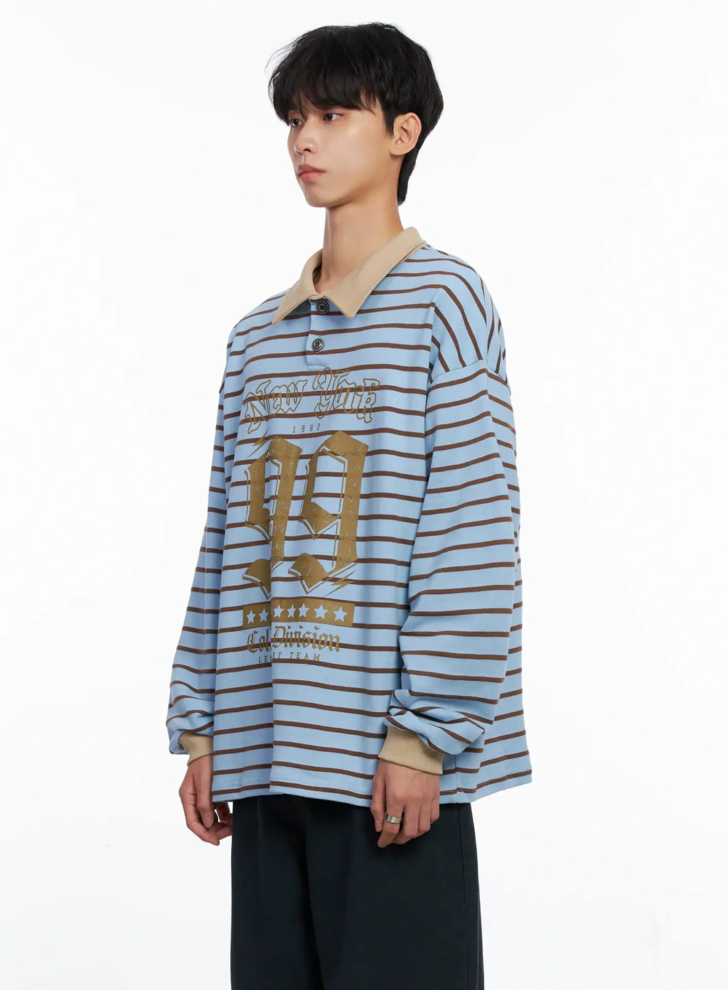 Men's Striped Polo Long Sleeve Top Is519
