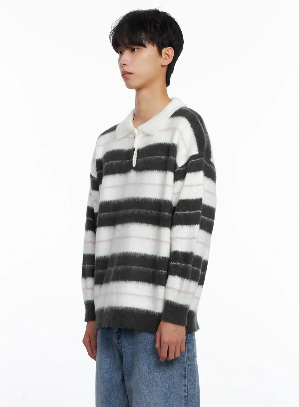 Men's Striped Knit Sweater (White) IS519