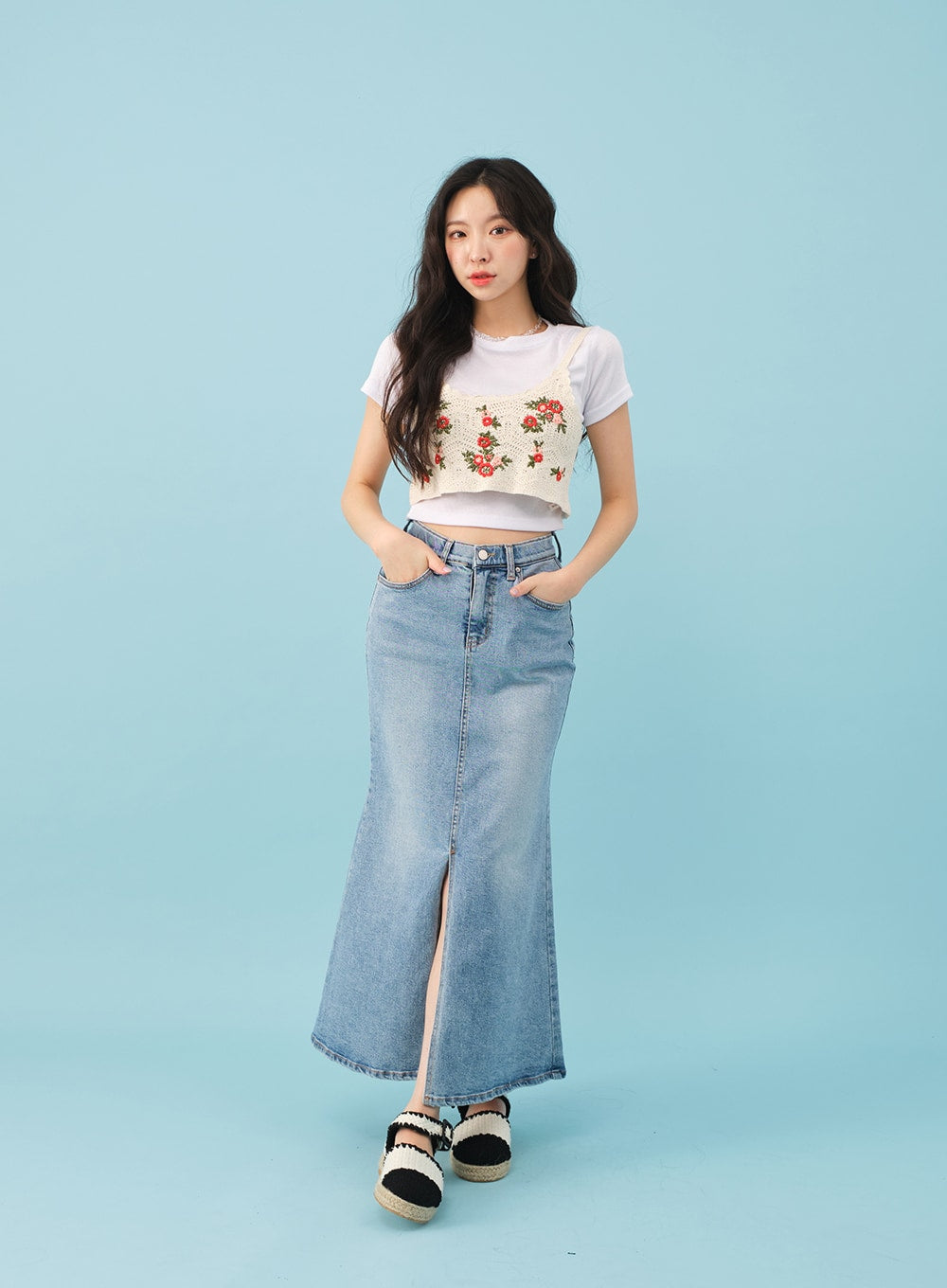 Slit Mermaid Fit Denim Maxi Skirt BJ03