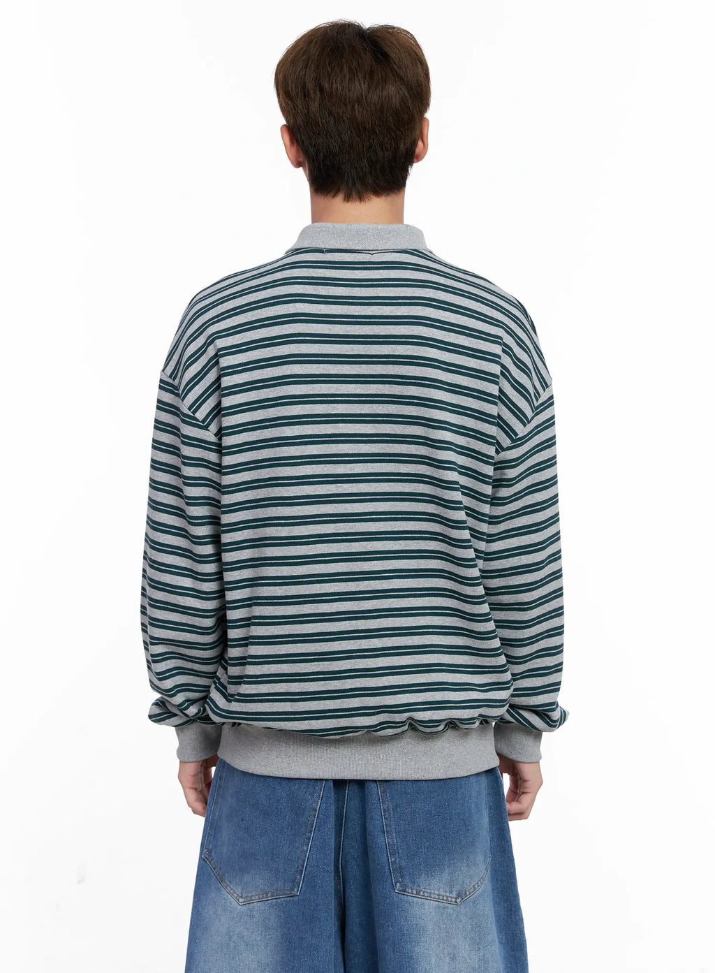 Men's Striped Collared Sweatshirt IO502