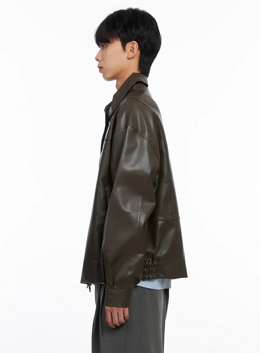 Men's Classis Faux Leather Zip-Up Jacket Is519