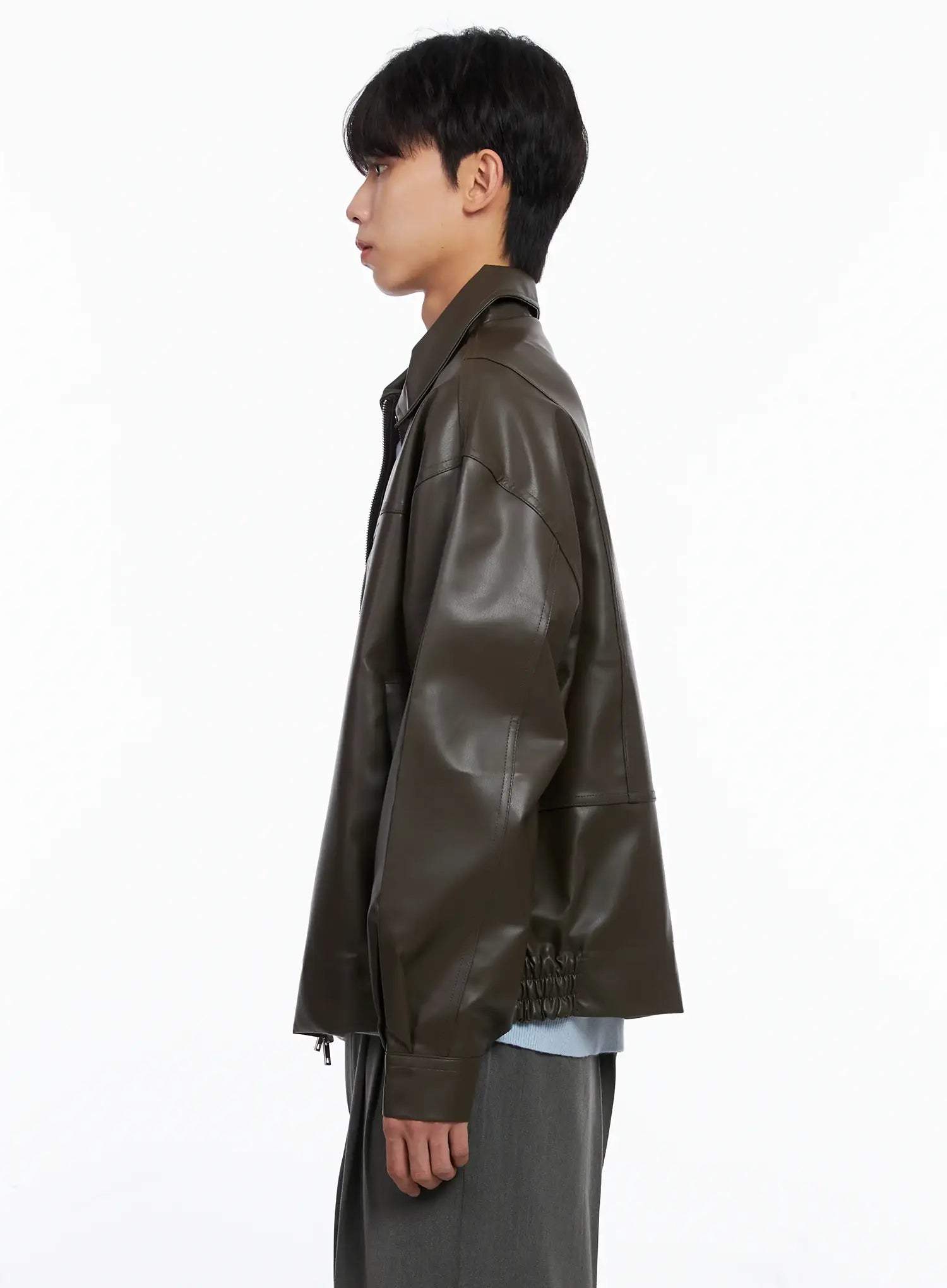 Men's Classis Faux Leather Zip-Up Jacket Is519