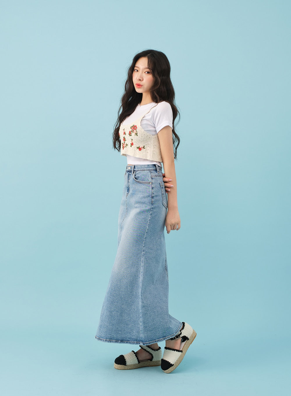 Slit Mermaid Fit Denim Maxi Skirt BJ03