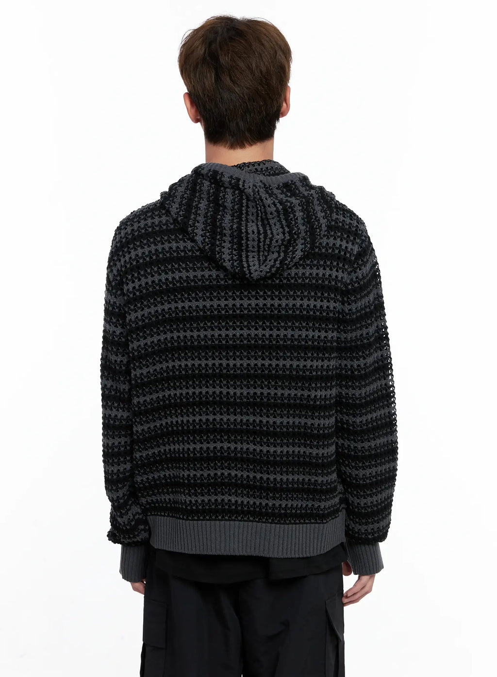 Men's Striped Textured Double Zip-Up Hoodie IO506