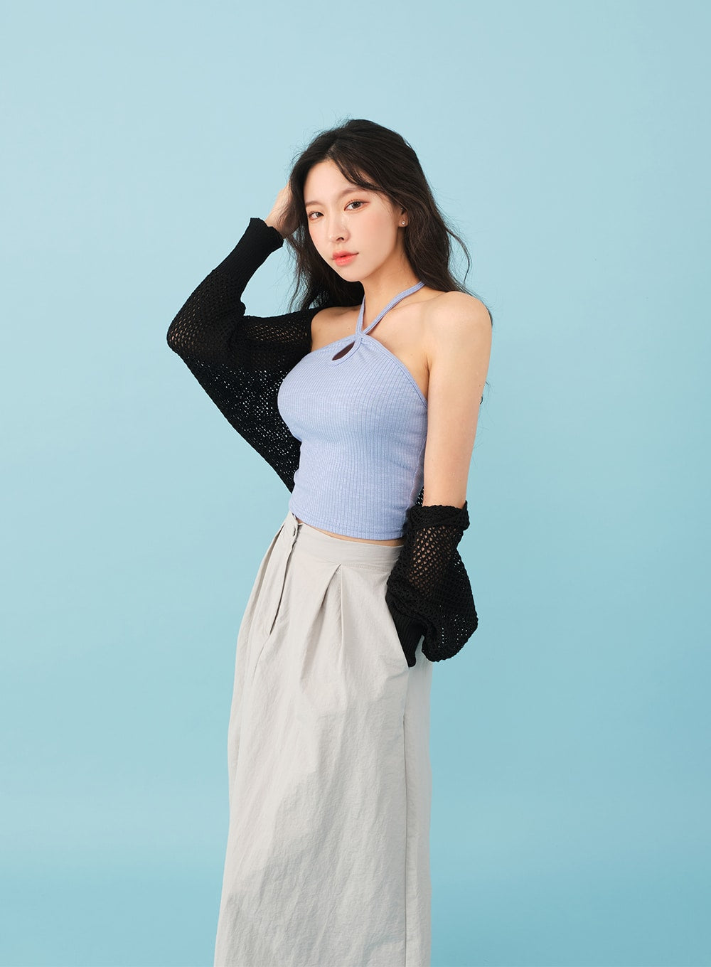 Nylon Maxi Skirt with Banded Back BJ03