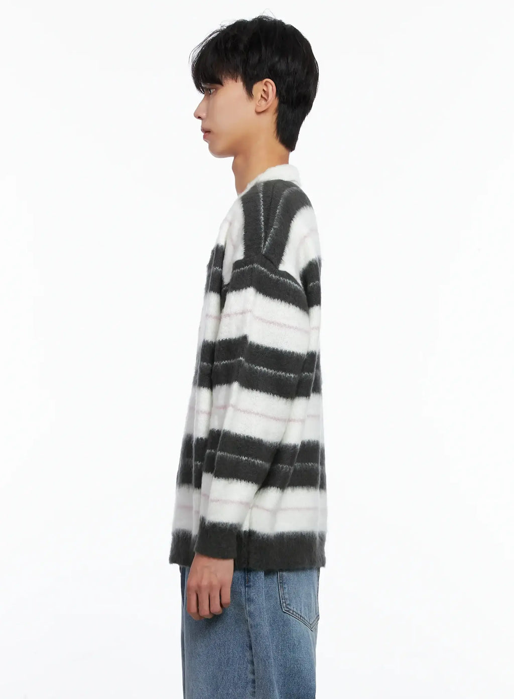 Men's Striped Knit Sweater (White) IS519