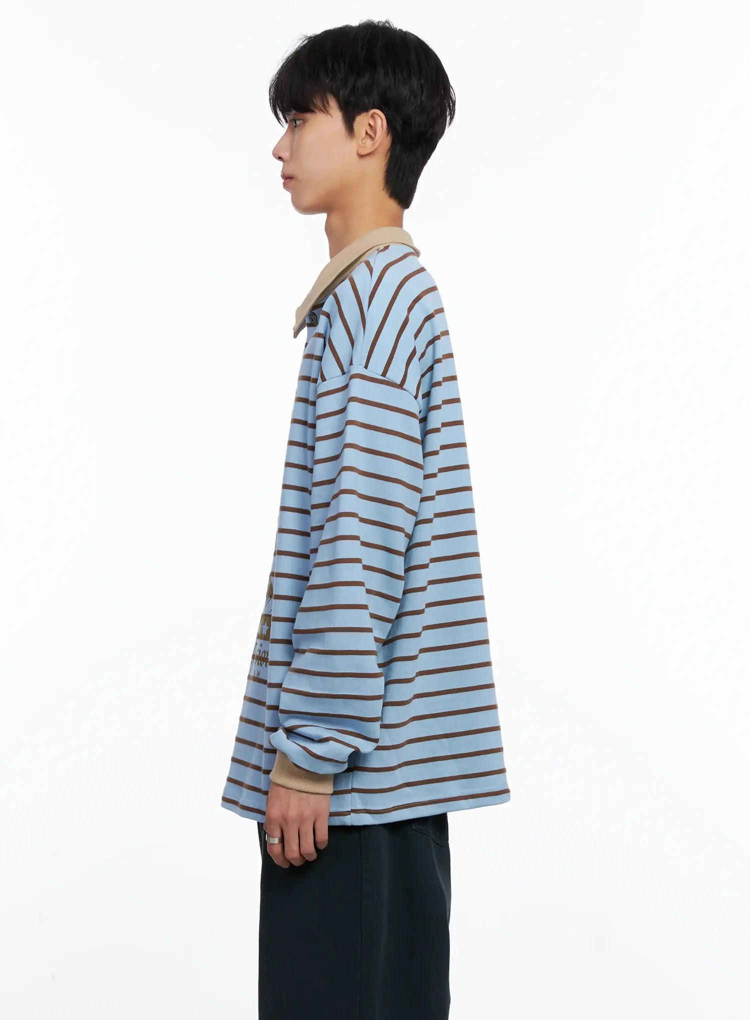 Men's Striped Polo Long Sleeve Top Is519