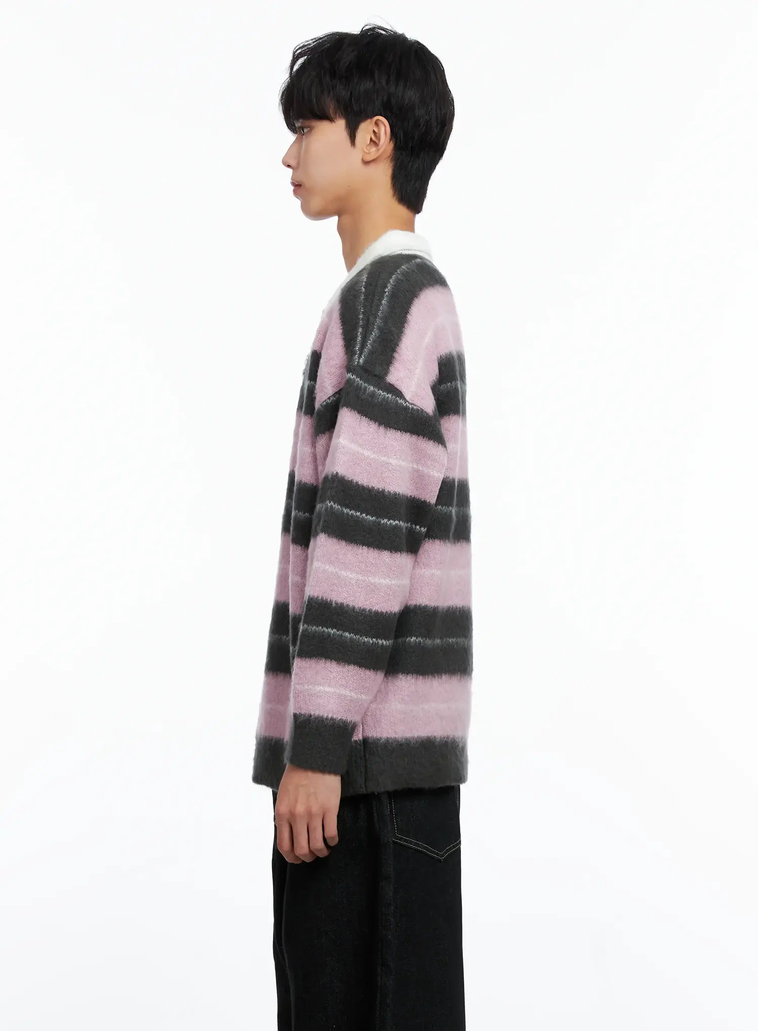 Men's Striped Knit Sweater (Light Pink) IS519