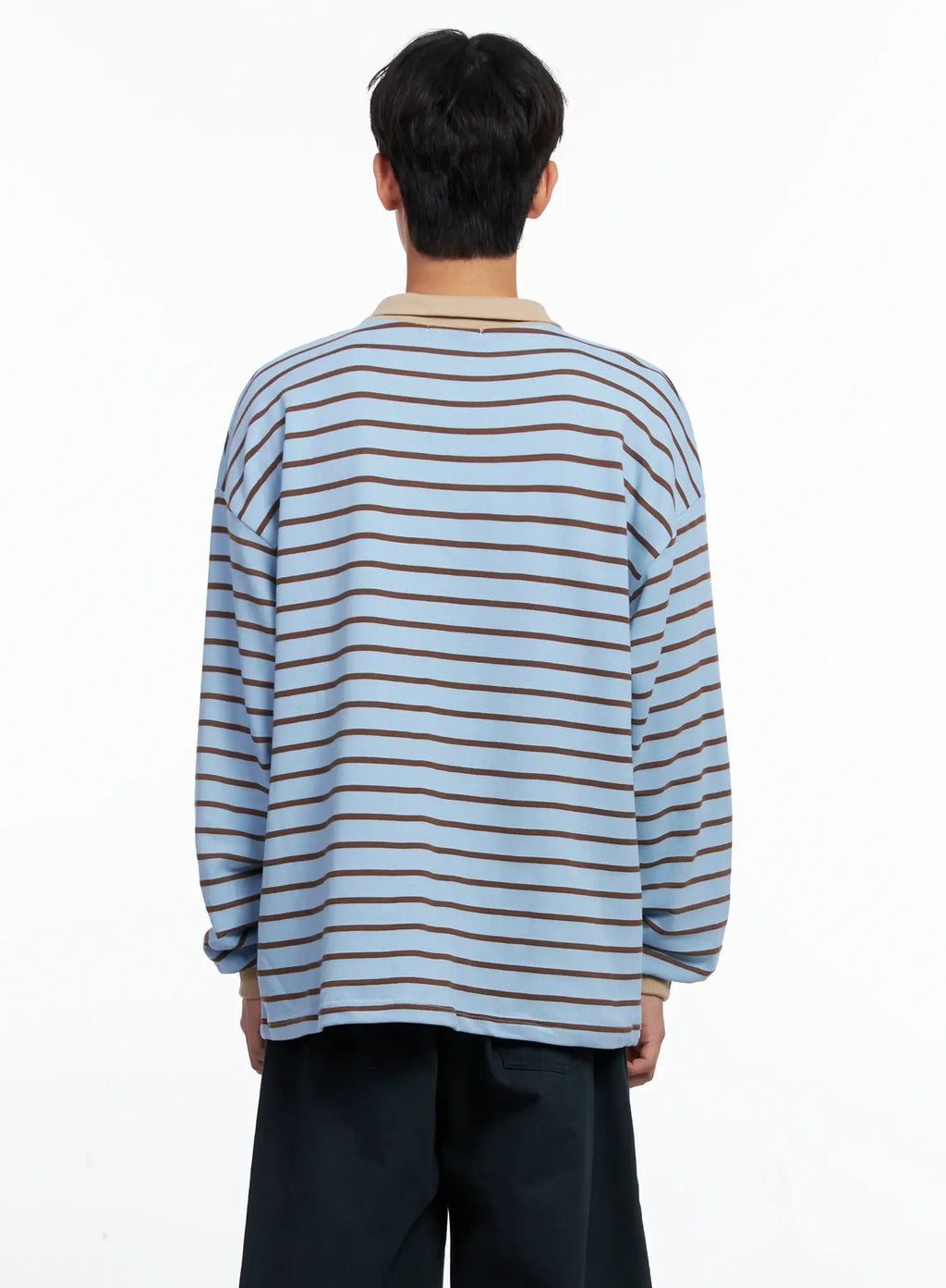 Men's Striped Polo Long Sleeve Top Is519