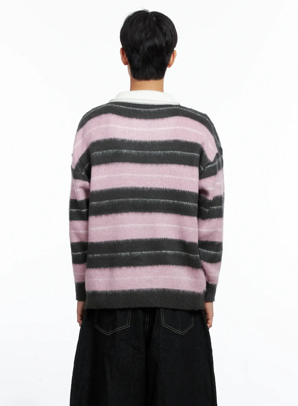Men's Striped Knit Sweater (Light Pink) IS519