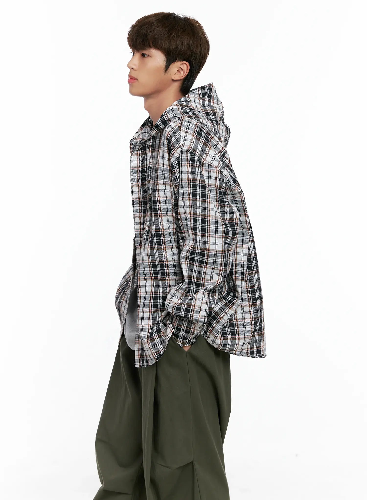 Men's Hooded Plaid Shirt IO506