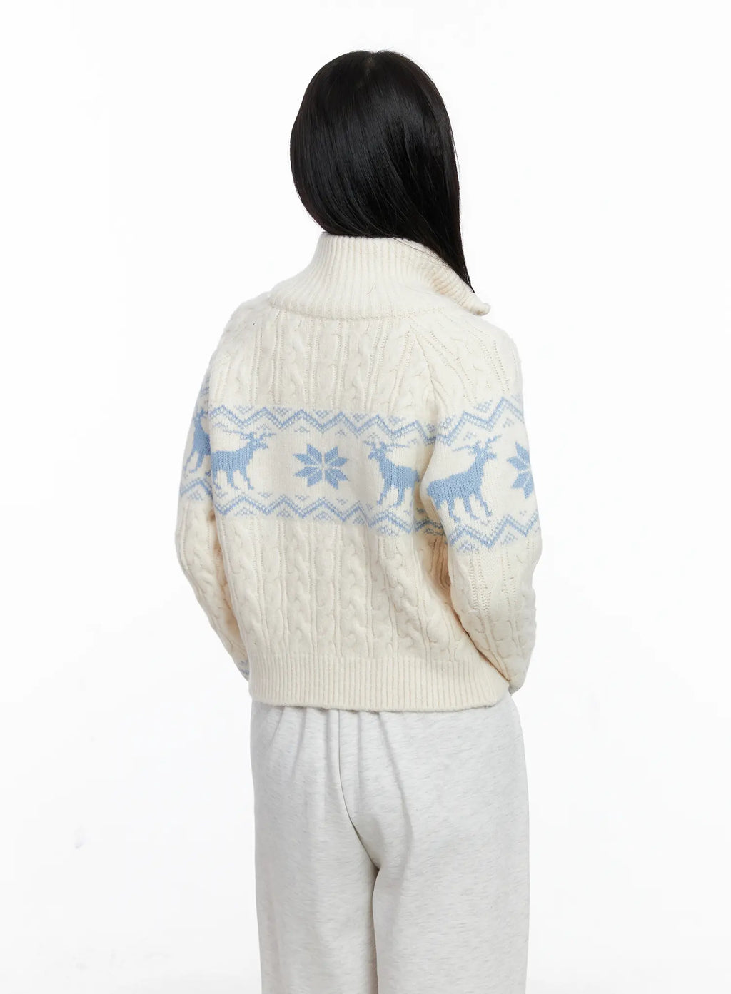 Cable Knit Funnel Neck Zip-Up Sweater CS523