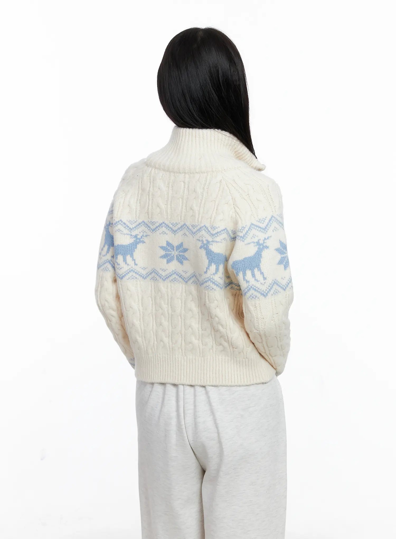 Cable Knit Funnel Neck Zip-Up Sweater CS523