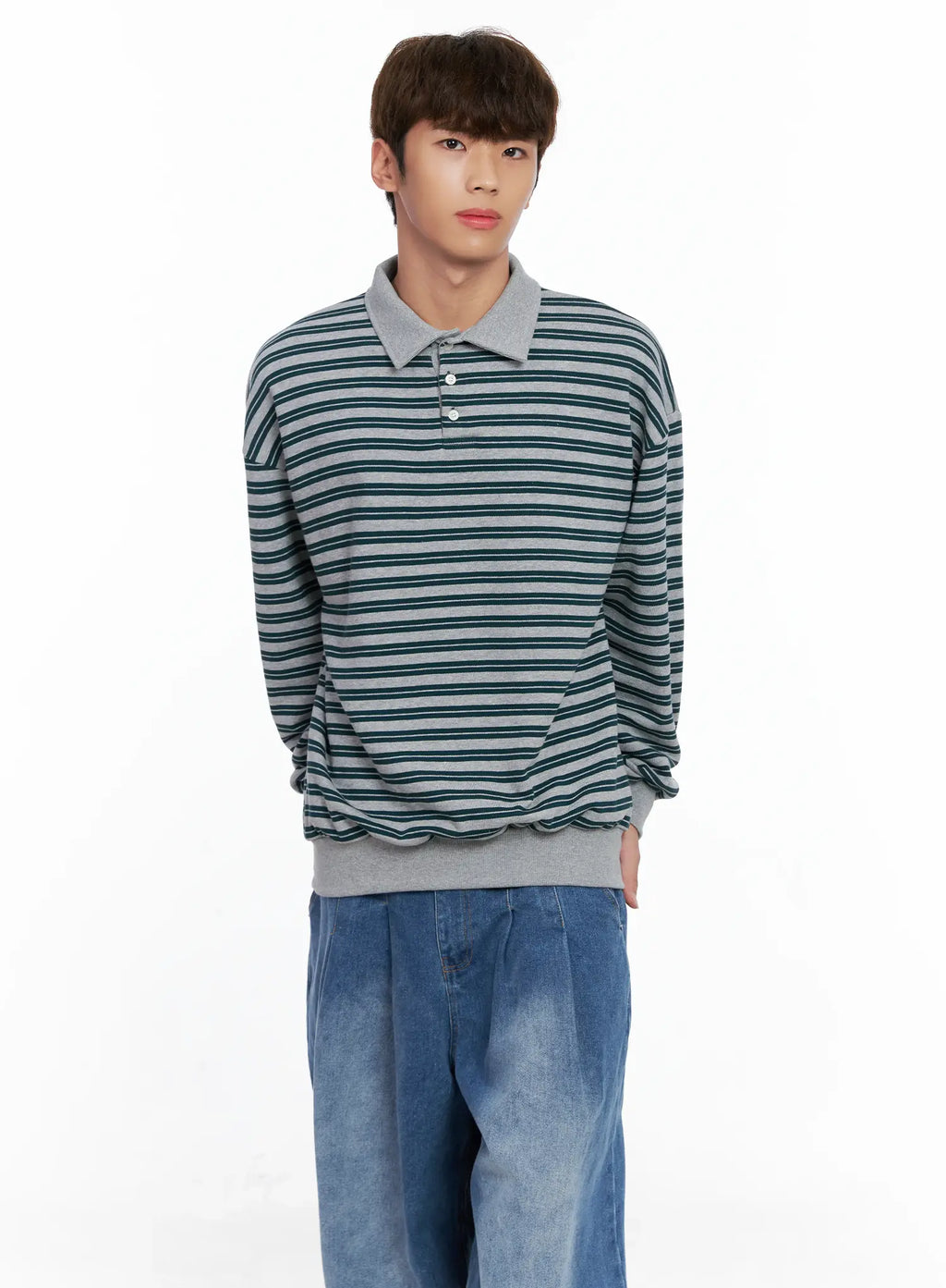 Men's Striped Collared Sweatshirt IO502