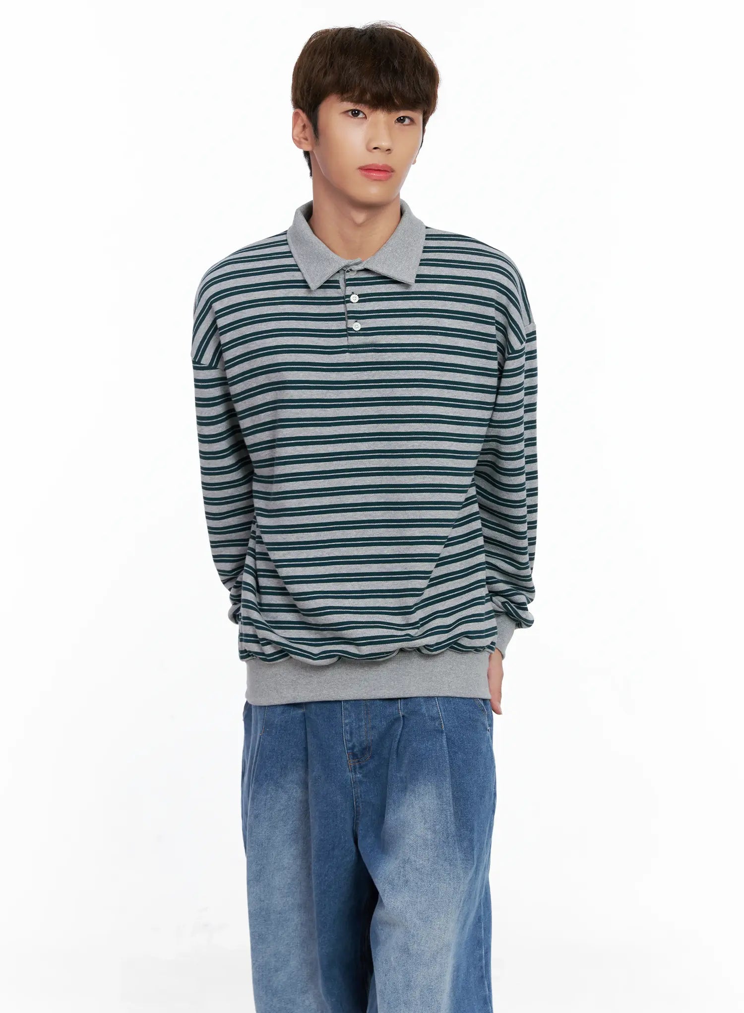 Men's Striped Collared Sweatshirt IO502