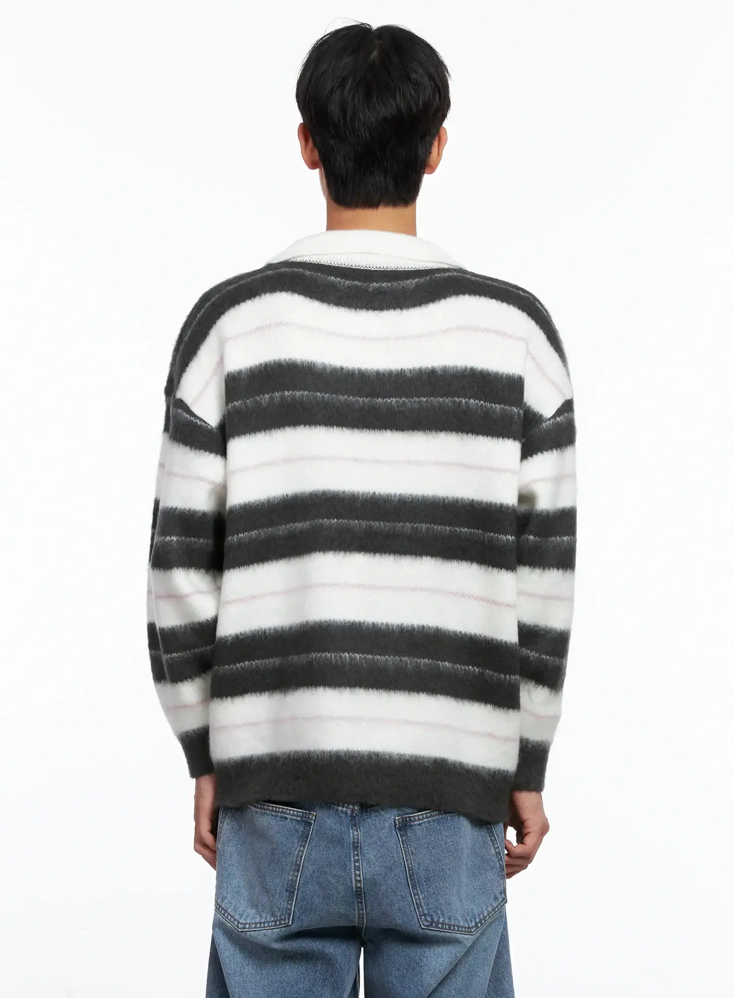 Men's Striped Knit Sweater (White) IS519