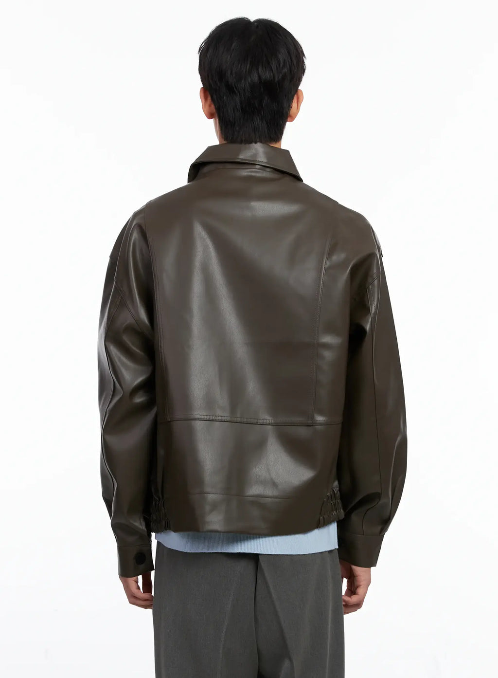 Men's Classis Faux Leather Zip-Up Jacket Is519
