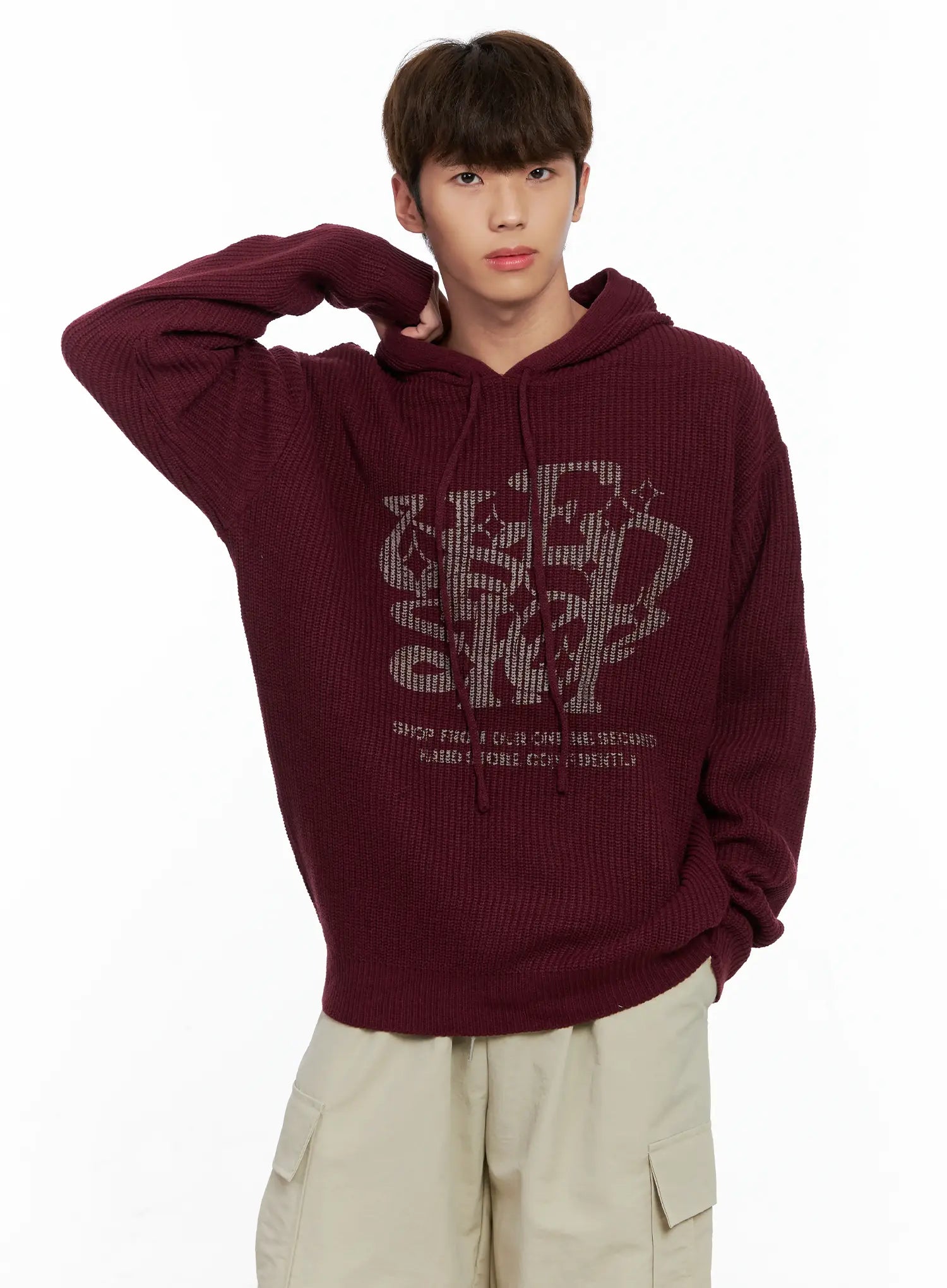 Men's Letter Knit Hoodie IO506