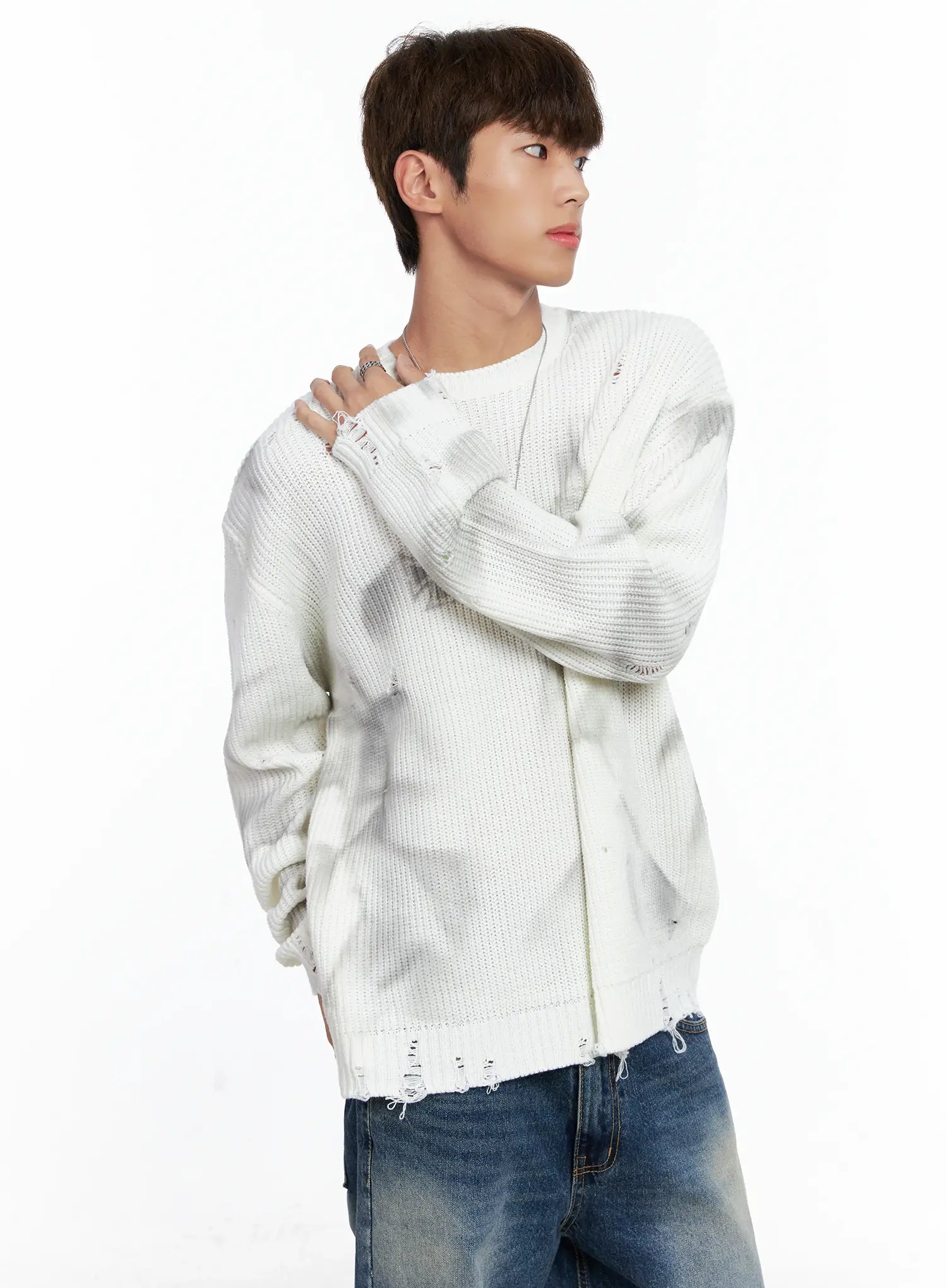 Men's Distressed Knit Sweater IO502