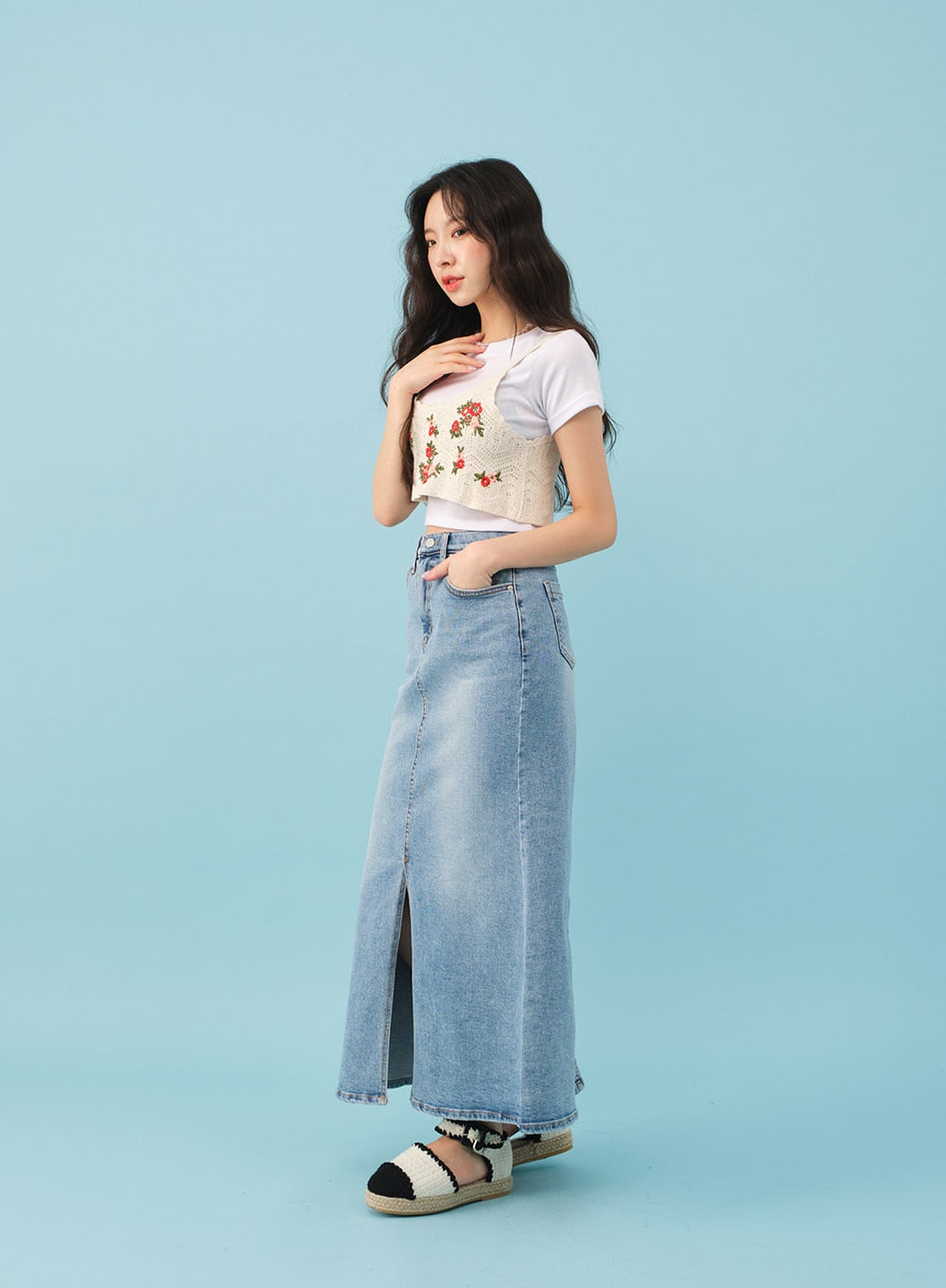 Slit Mermaid Fit Denim Maxi Skirt BJ03
