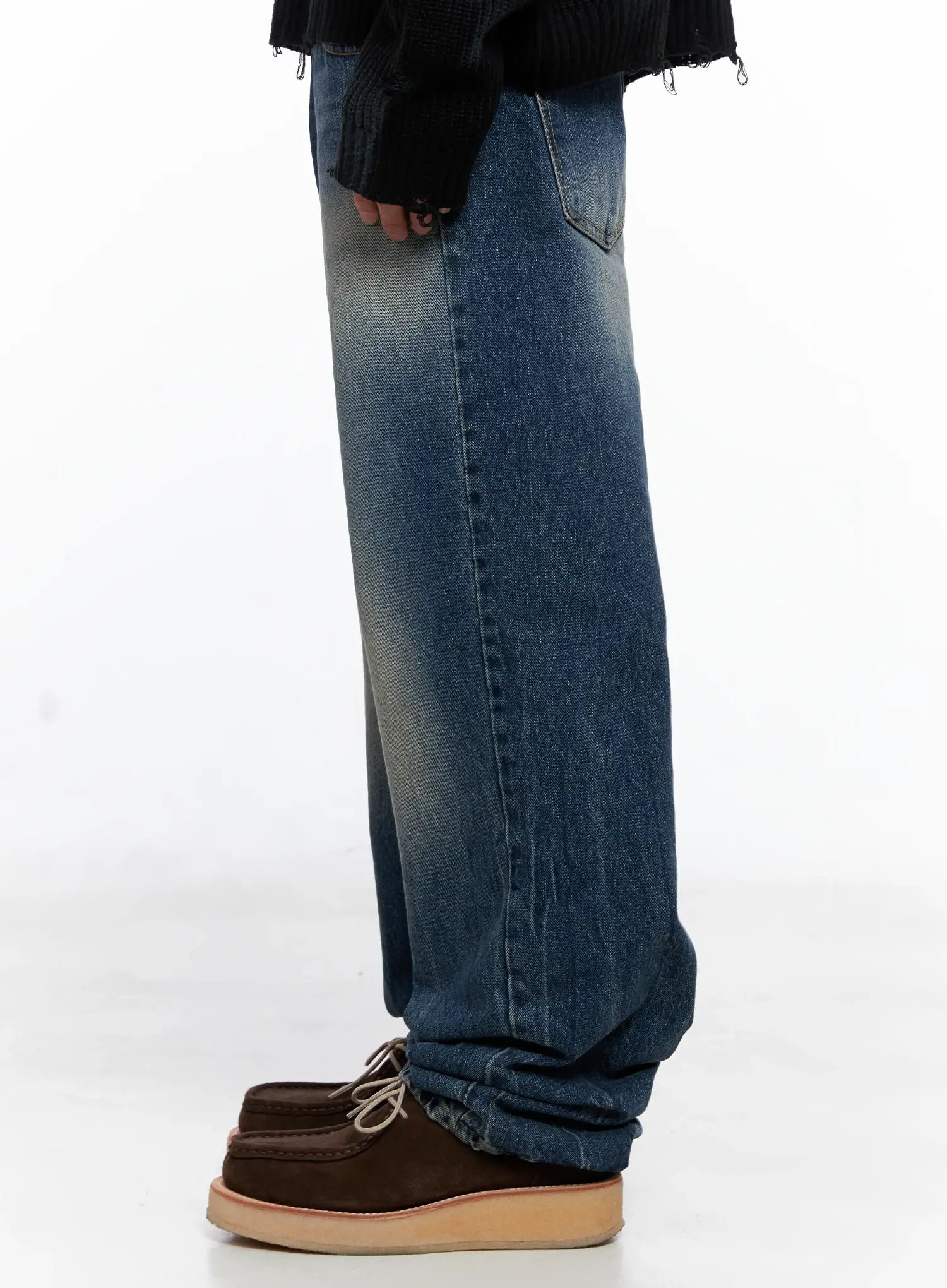 Men's Vintage Wash Semi-Wide Jeans IO502