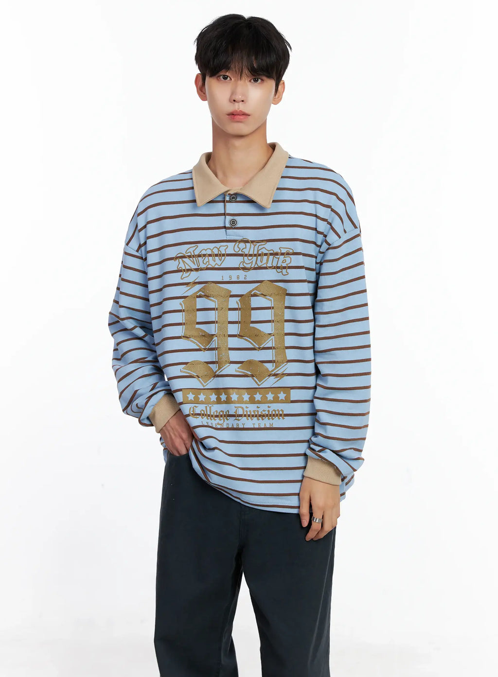 Men's Striped Polo Long Sleeve Top Is519