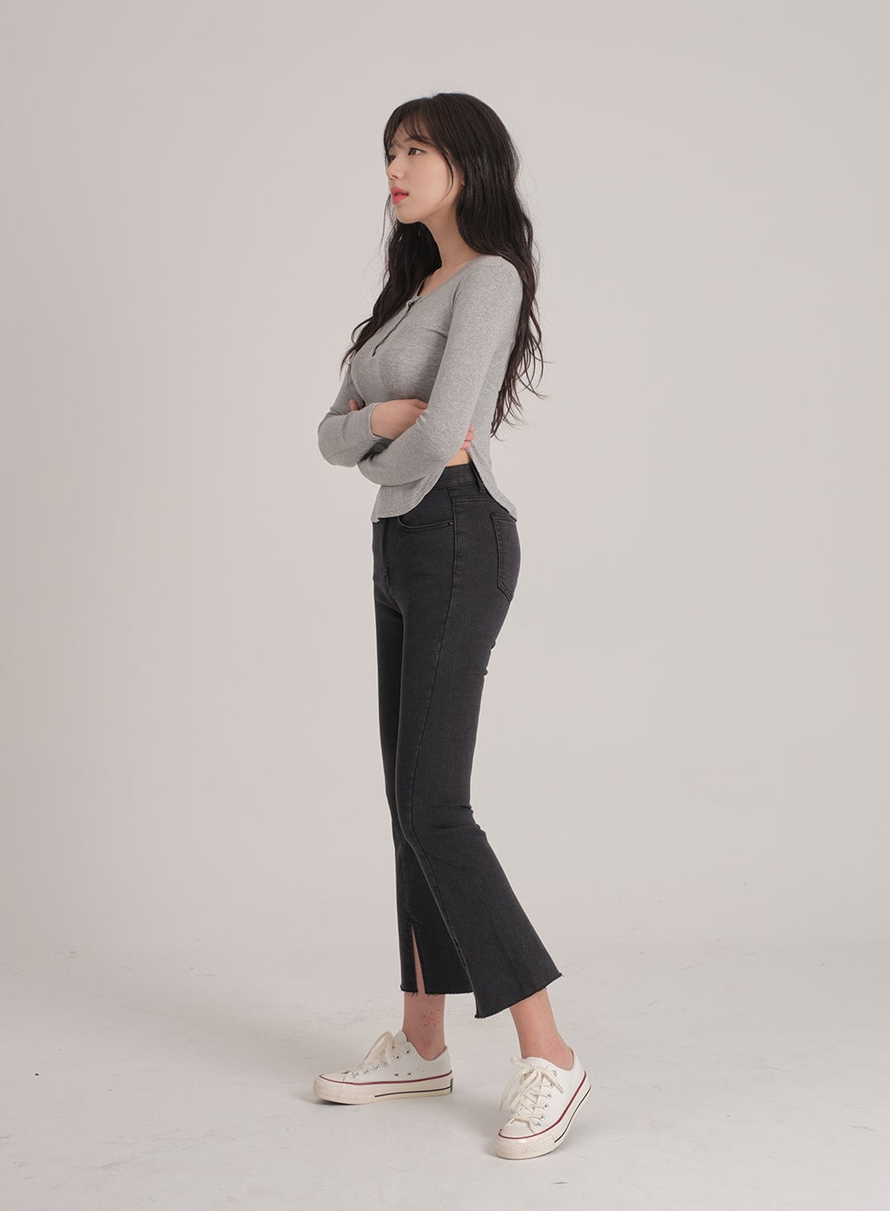 Bootcut Black Jeans with Front Slit J31