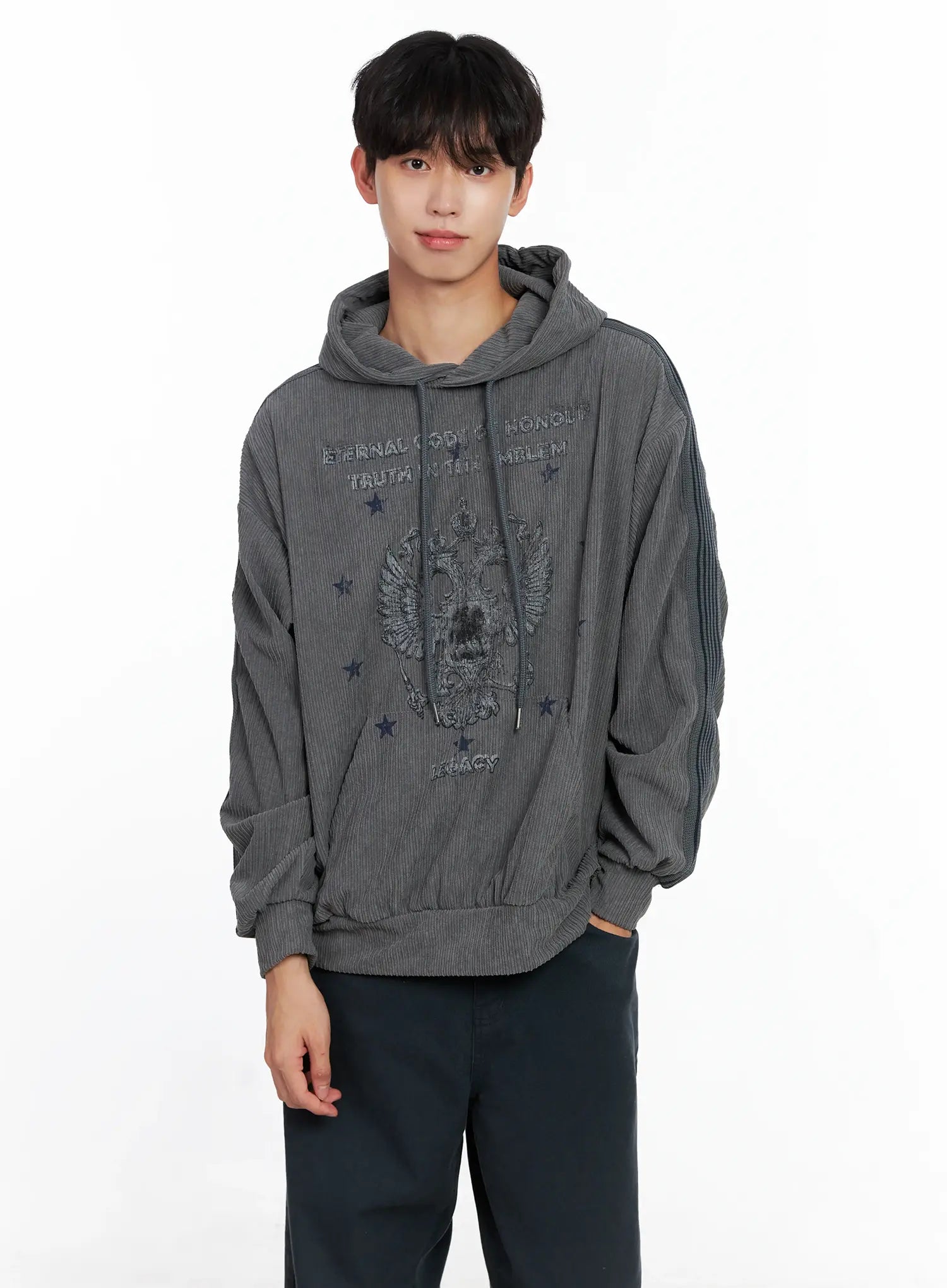 Men's Embroidered Corduroy Hoodie IS519